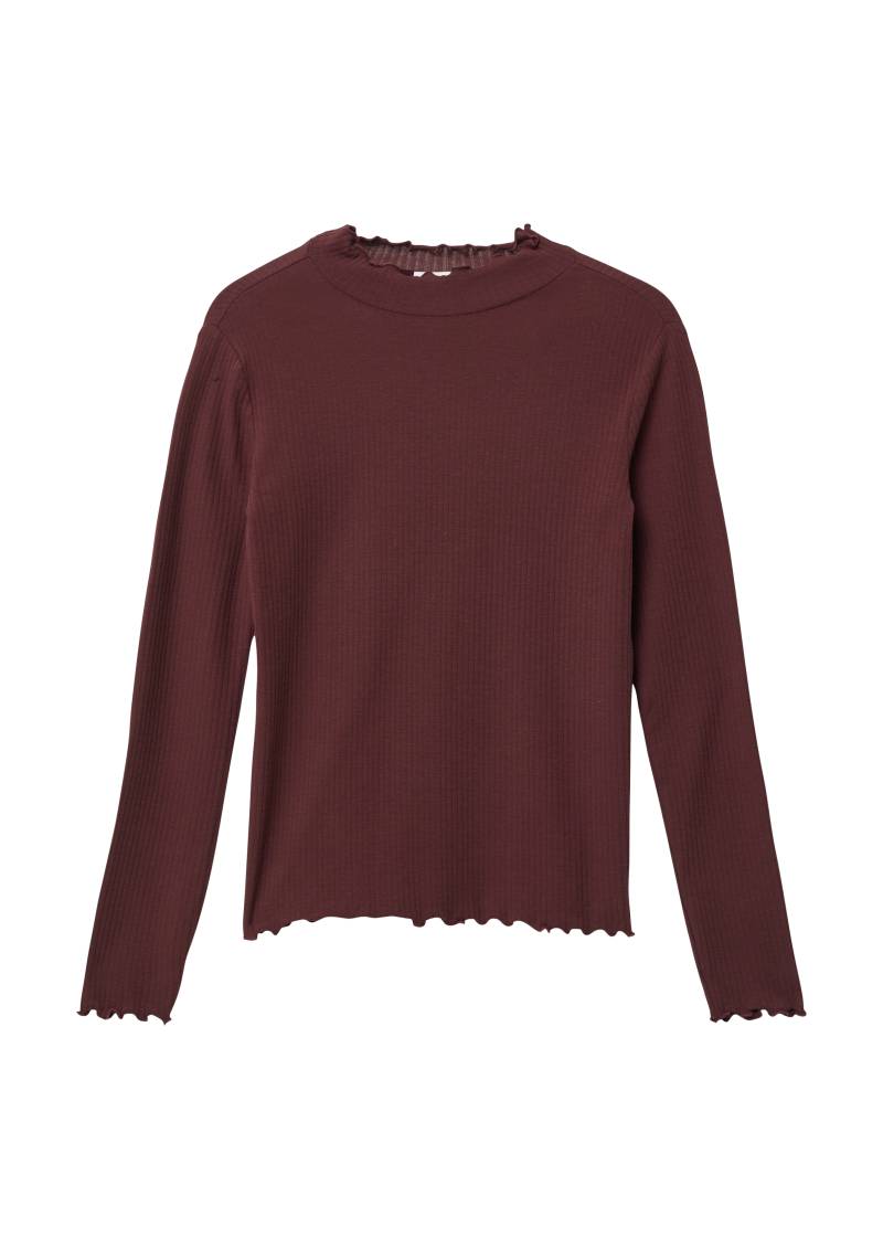 s.Oliver - Geripptes Langarmshirt im Slim Fit mit Rollsaum, Mädchen, rot von s.Oliver