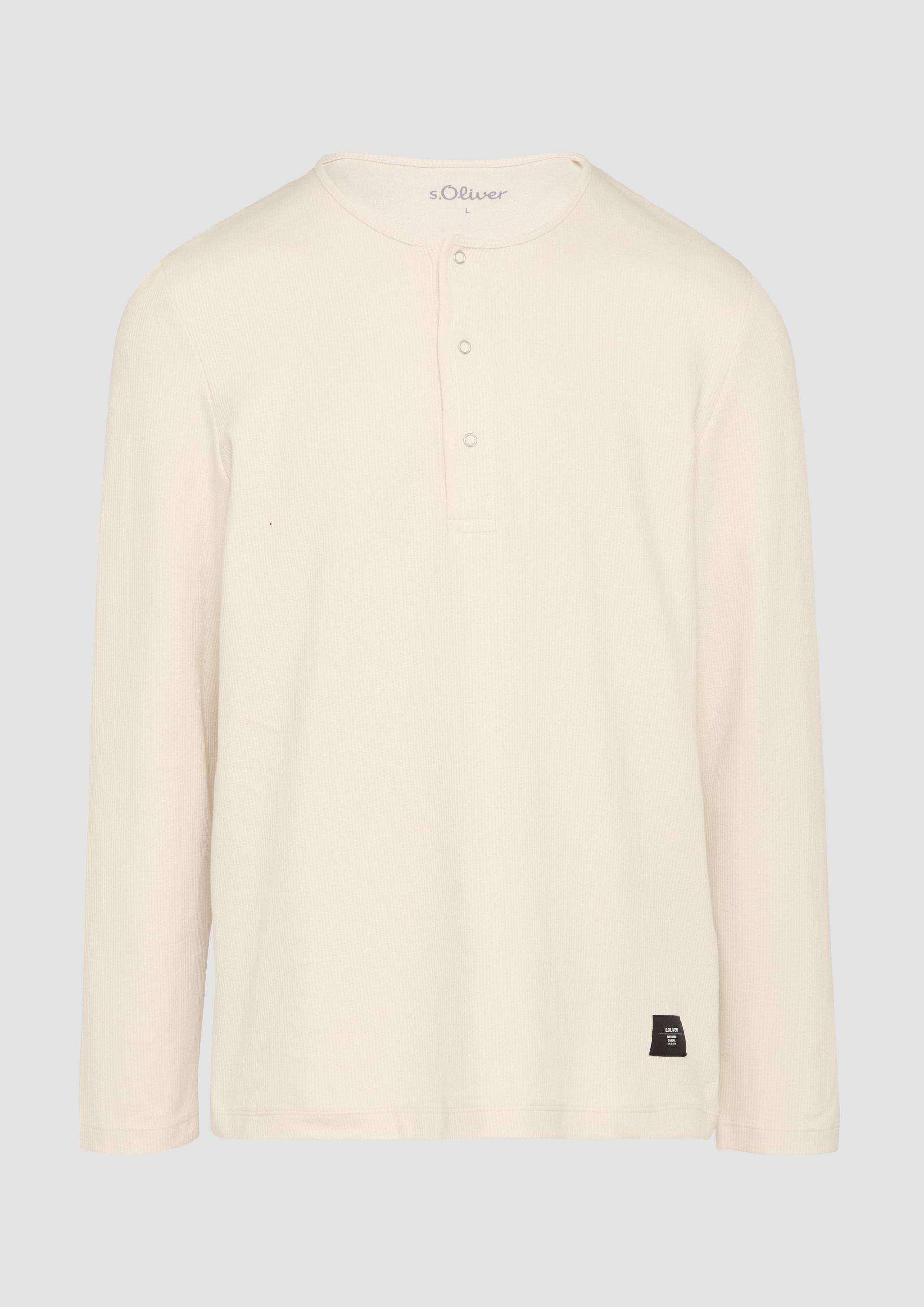 s.Oliver - Geripptes Langarmshirt mit Henley-Ausschnitt, Herren, Beige von s.Oliver