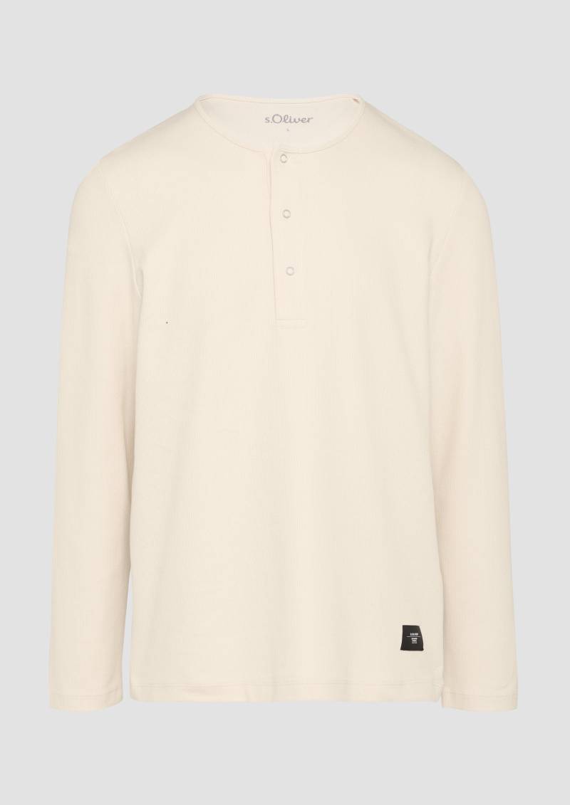 s.Oliver - Geripptes Langarmshirt mit Henley-Ausschnitt, Herren, Beige von s.Oliver