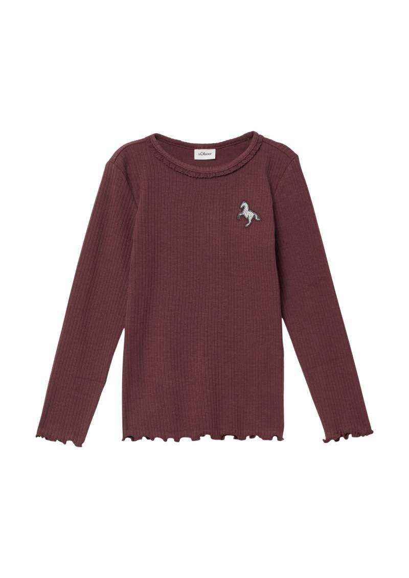 s.Oliver - Geripptes Langarmshirt mit Spitzen- und Stickdetail, Kinder, rot von s.Oliver