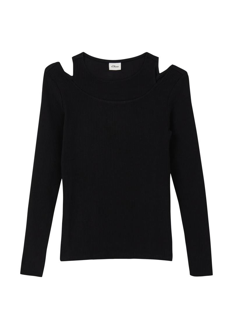 s.Oliver - Geripptes Longsleeve im 2-in-1-Look, Mädchen, schwarz von s.Oliver