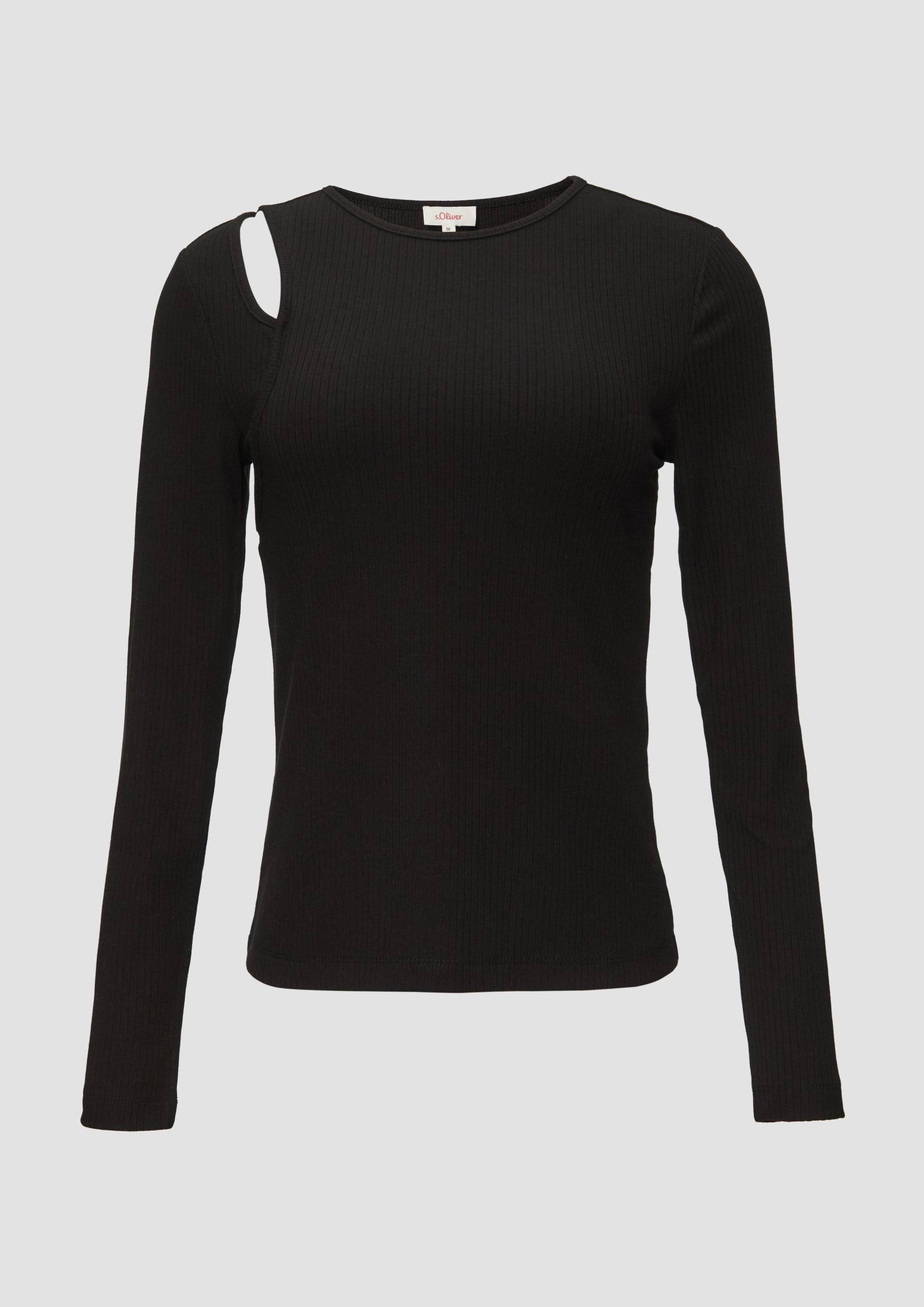 s.Oliver - Geripptes Longsleeve mit Cut-Out, Damen, schwarz von s.Oliver