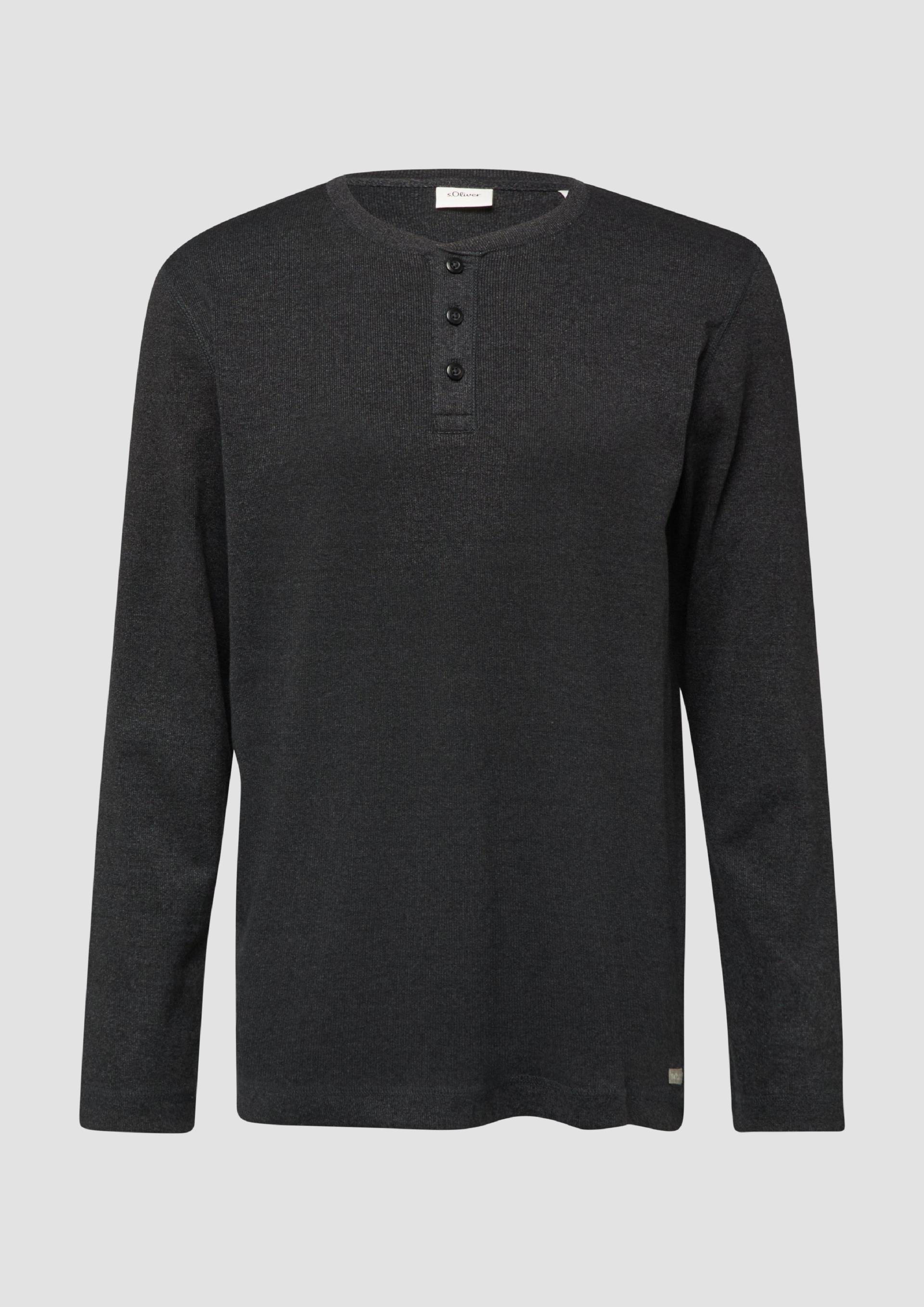 s.Oliver - Geripptes Longsleeve mit Henleyausschnitt, Herren, grau von s.Oliver