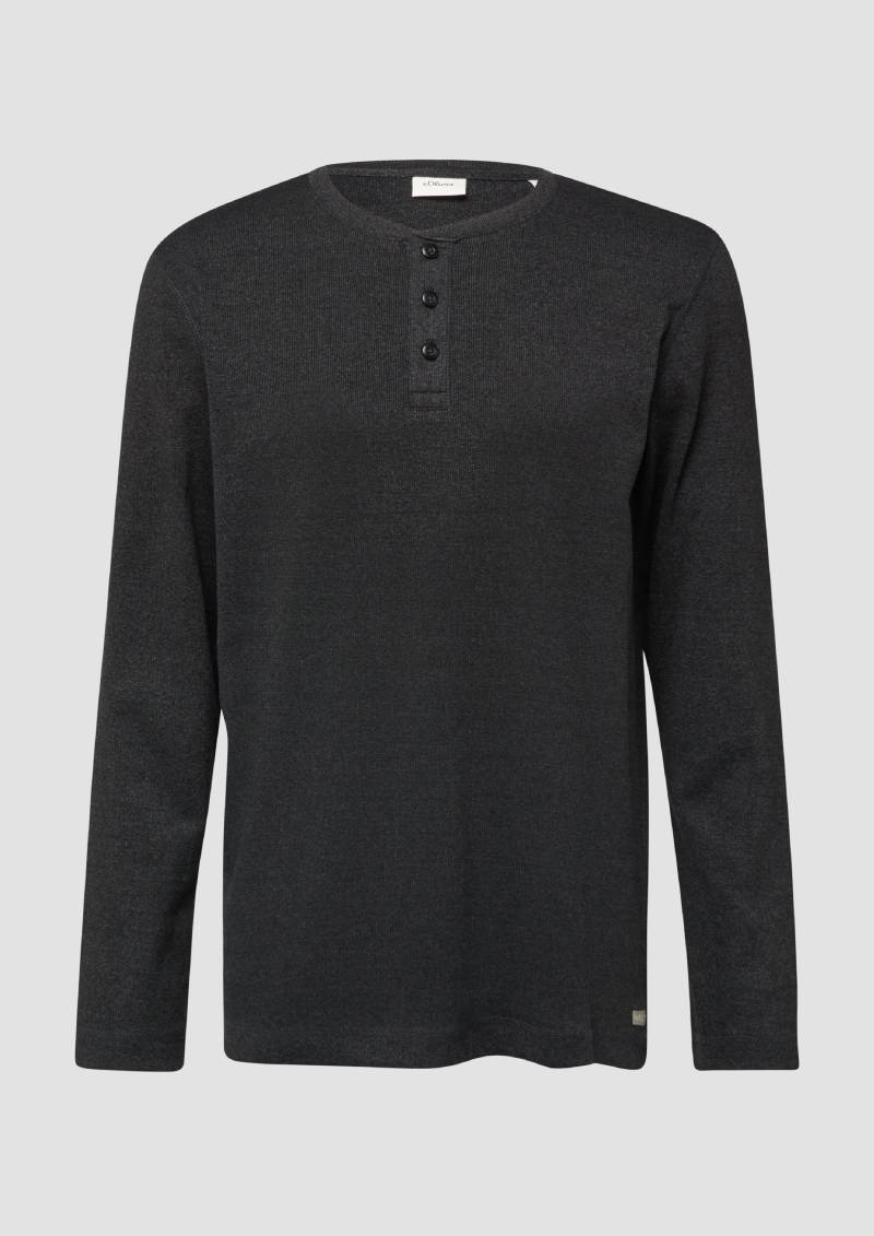 s.Oliver - Geripptes Longsleeve mit Henleyausschnitt, Herren, grau von s.Oliver