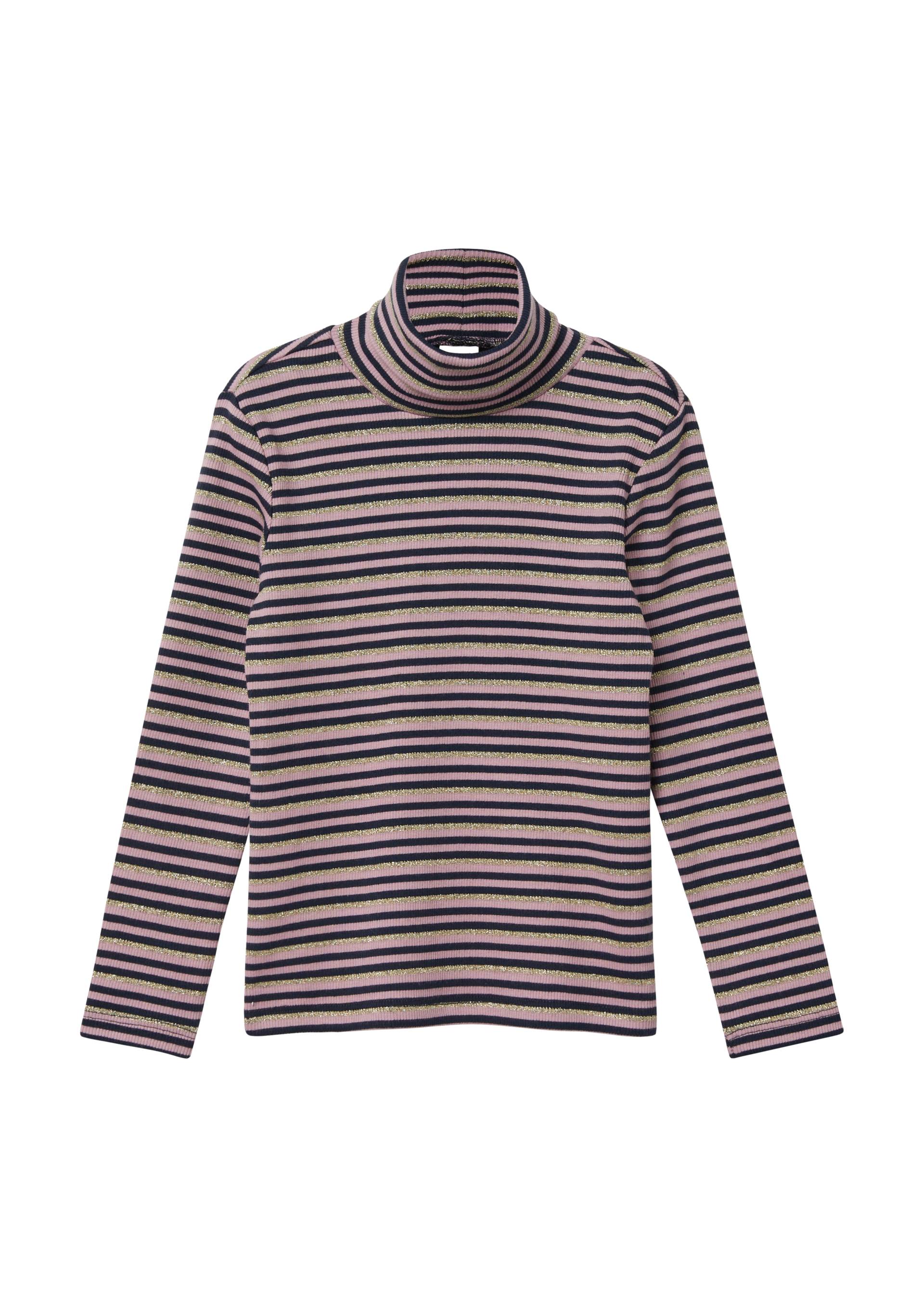 s.Oliver - Geripptes Rollkragen-Longsleeve mit Glitzergarn, Kinder, blau|pink von s.Oliver