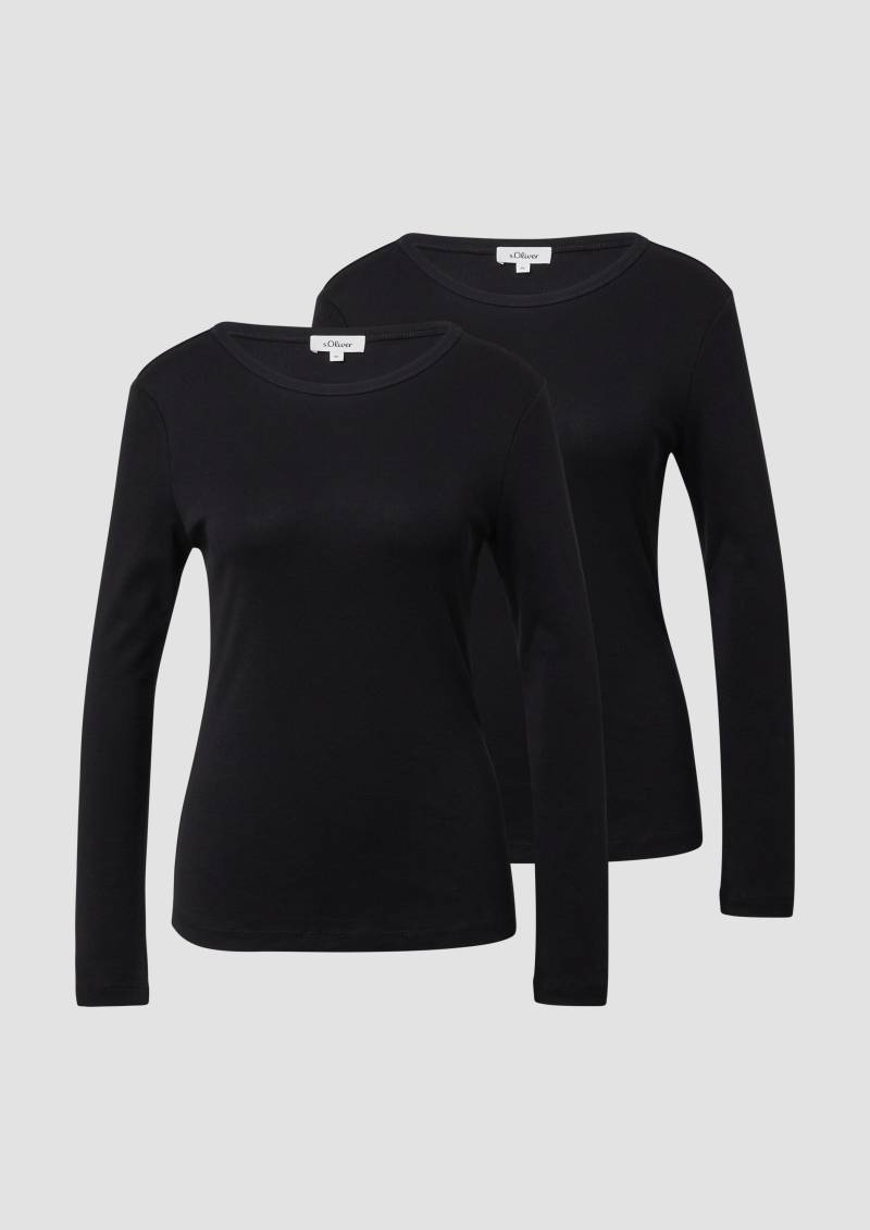 s.Oliver - Geripptes Slim-Fit-Longsleeve im 2er-Pack, Damen, schwarz von s.Oliver