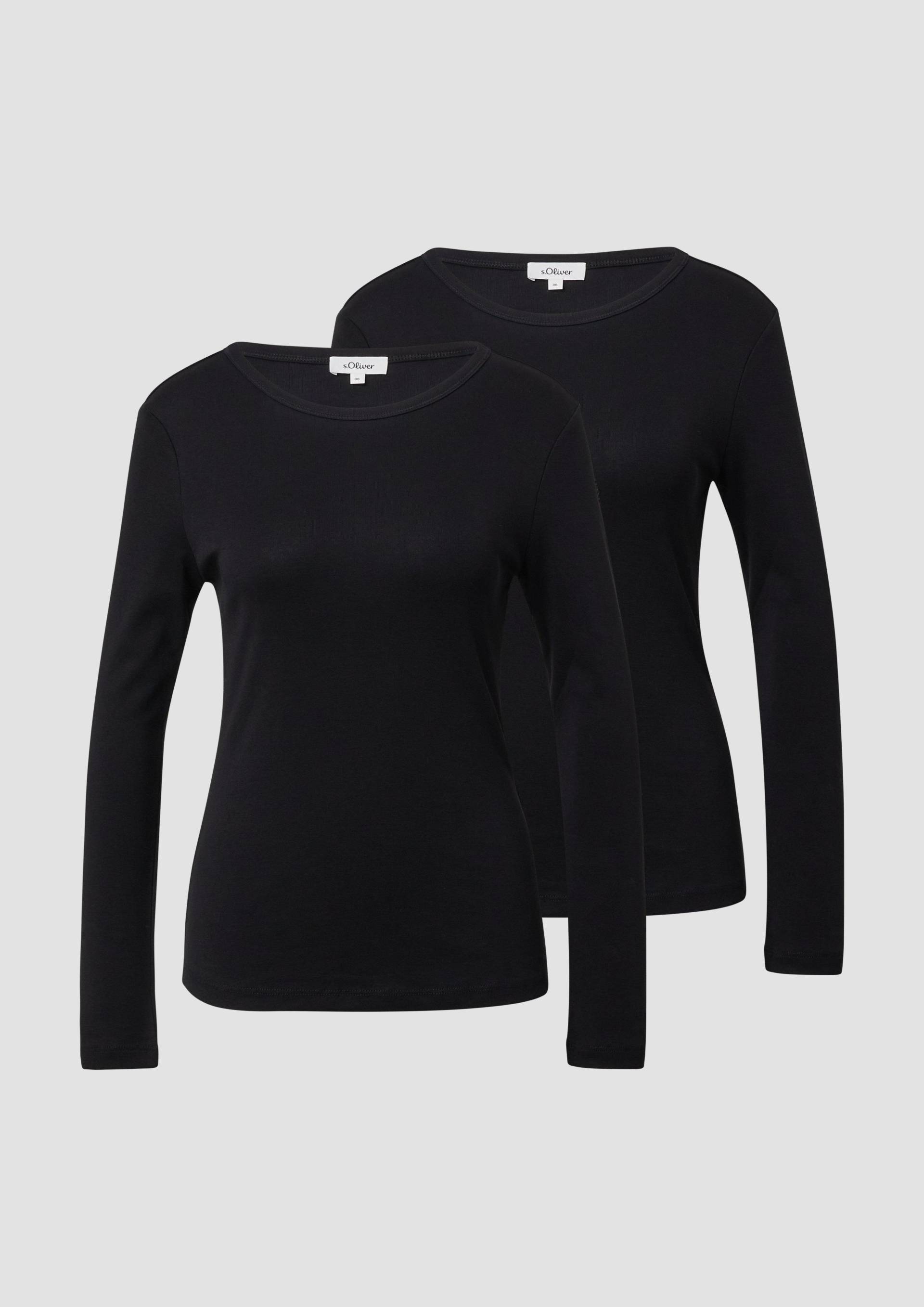 s.Oliver - Geripptes Slim-Fit-Longsleeve im 2er-Pack, Damen, schwarz von s.Oliver