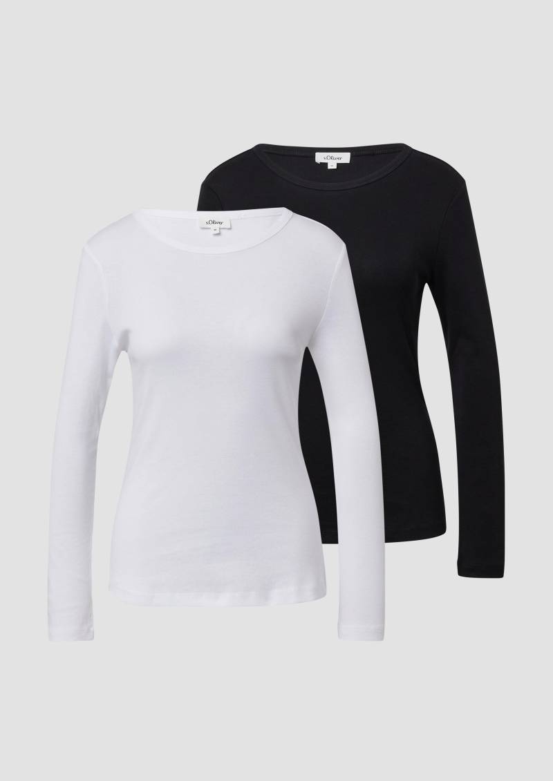 s.Oliver - Geripptes Slim-Fit-Longsleeve im 2er-Pack, Damen, weiß|schwarz von s.Oliver