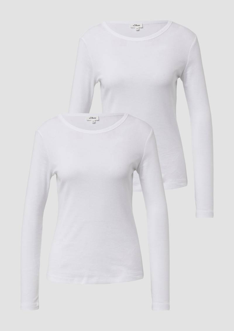 s.Oliver - Geripptes Slim-Fit-Longsleeve im 2er-Pack, Damen, weiß von s.Oliver