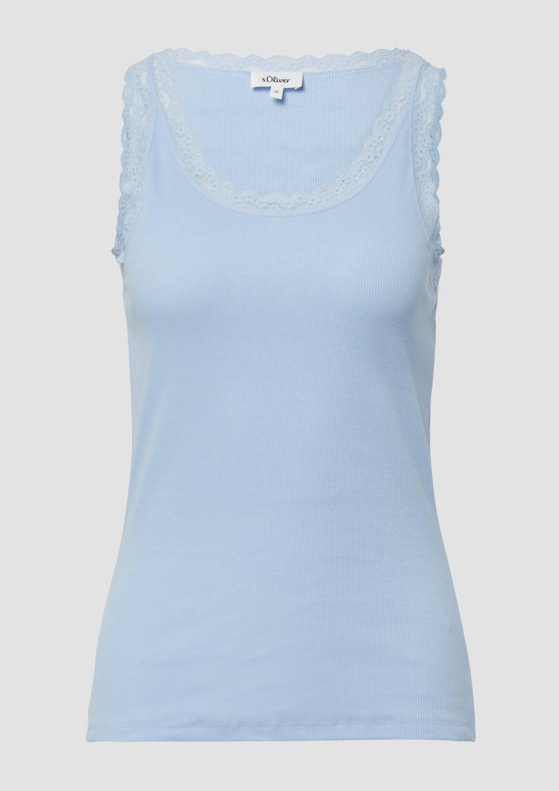 s.Oliver - Geripptes Slim-Fit-Tanktop mit Spitze, Damen, blau von s.Oliver