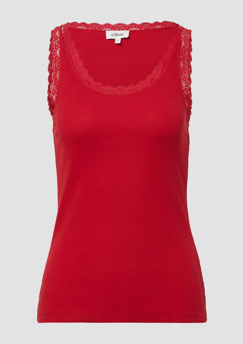s.Oliver - Geripptes Slim-Fit-Tanktop mit Spitze, Damen, rot von s.Oliver