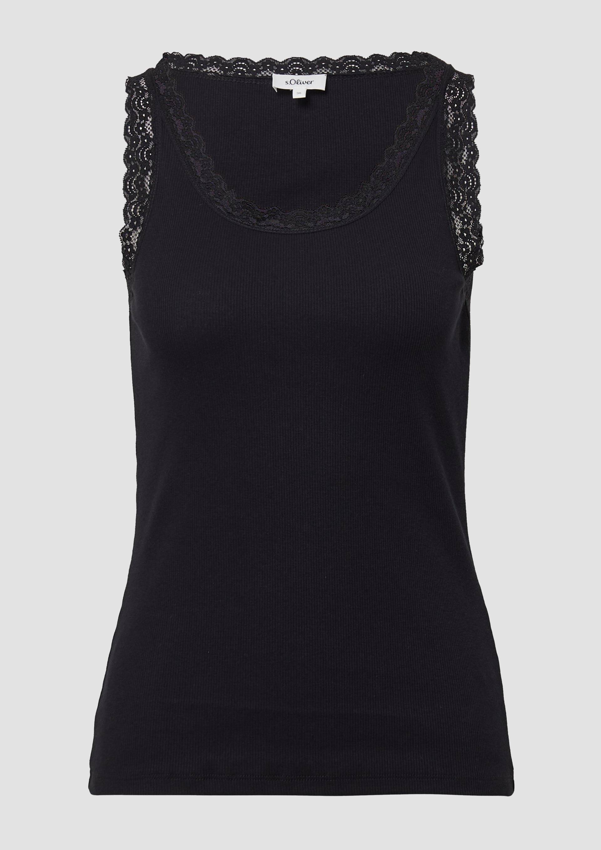 s.Oliver - Geripptes Slim-Fit-Tanktop mit Spitze, Damen, schwarz von s.Oliver