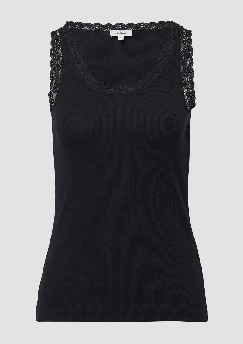 s.Oliver - Geripptes Slim-Fit-Tanktop mit Spitze, Damen, schwarz von s.Oliver