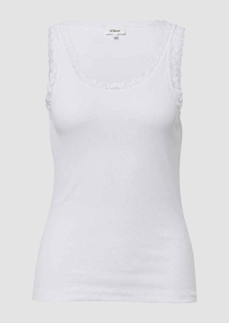 s.Oliver - Geripptes Slim-Fit-Tanktop mit Spitze, Damen, weiß von s.Oliver