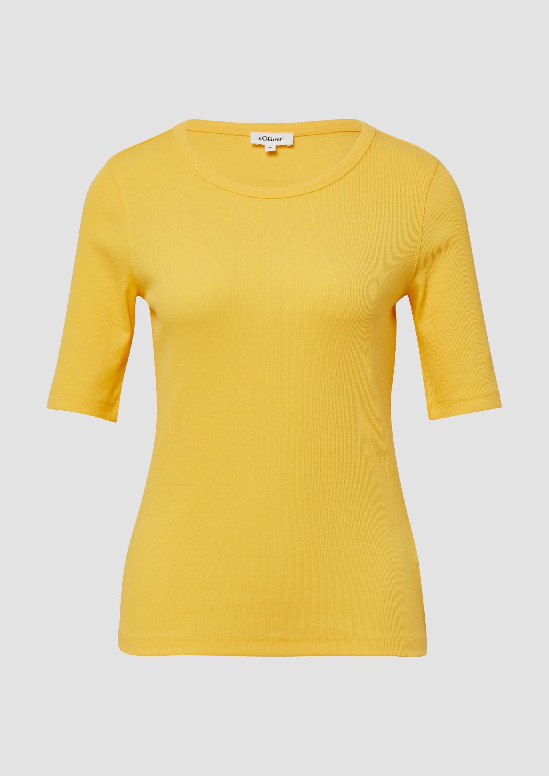 s.Oliver - Geripptes T-Shirt im Slim Fit aus Baumwollmix, Damen, gelb von s.Oliver