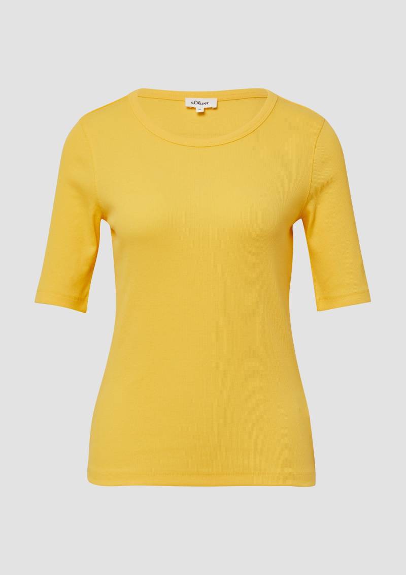 s.Oliver - Geripptes T-Shirt im Slim Fit aus Baumwollmix, Damen, gelb von s.Oliver