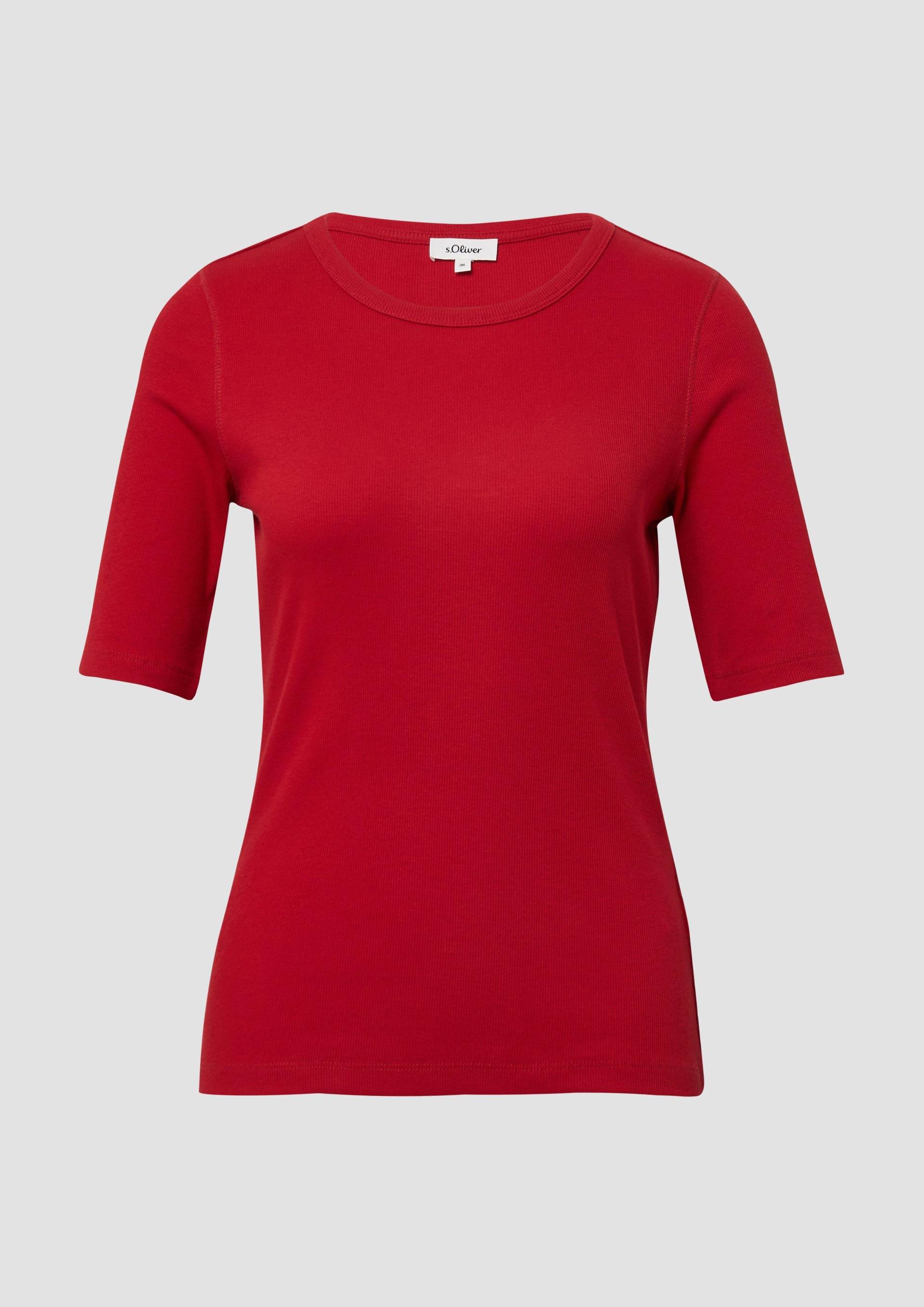 s.Oliver - Geripptes T-Shirt im Slim Fit aus Baumwollmix, Damen, rot von s.Oliver