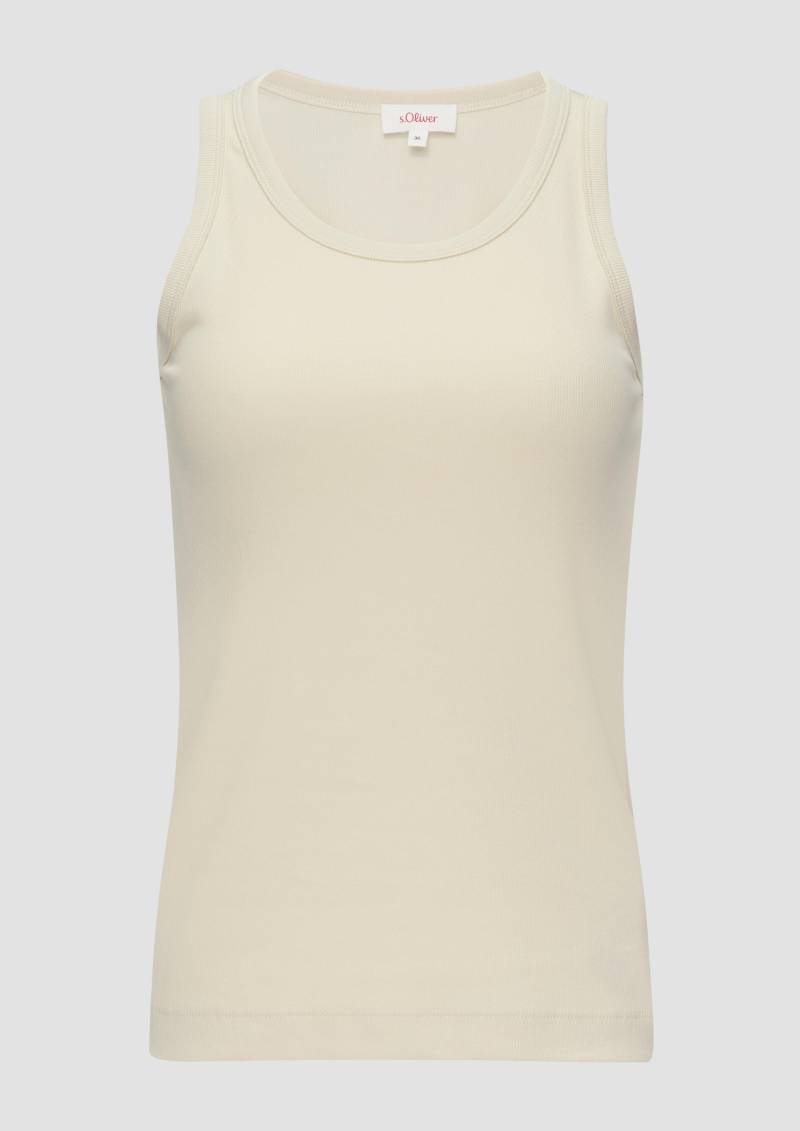 s.Oliver - Geripptes Tanktop aus Baumwollstretch, Damen, Beige von s.Oliver