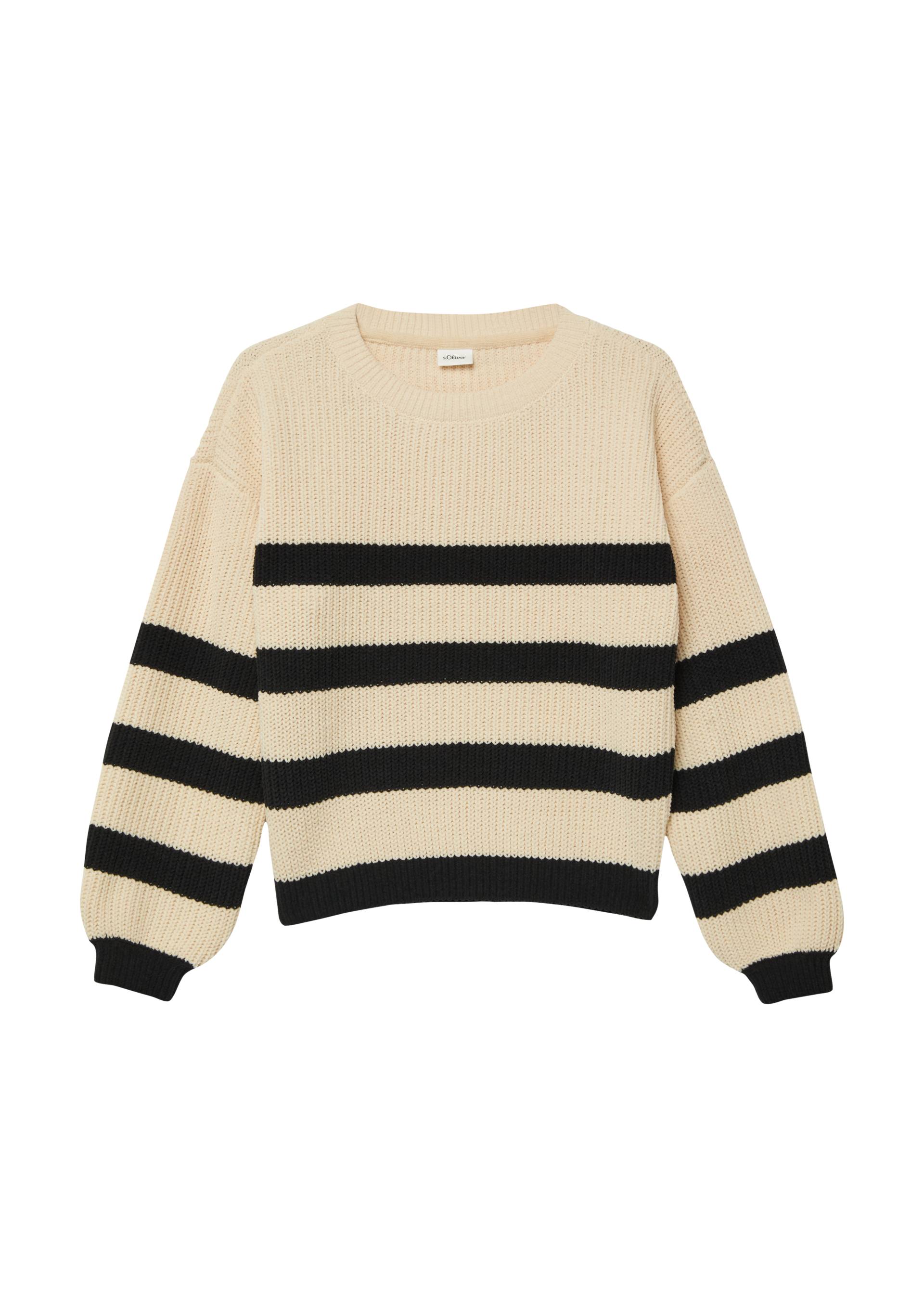 s.Oliver - Gestreifter Chenille Pullover im Loose Fit, Mädchen, beige|schwarz von s.Oliver
