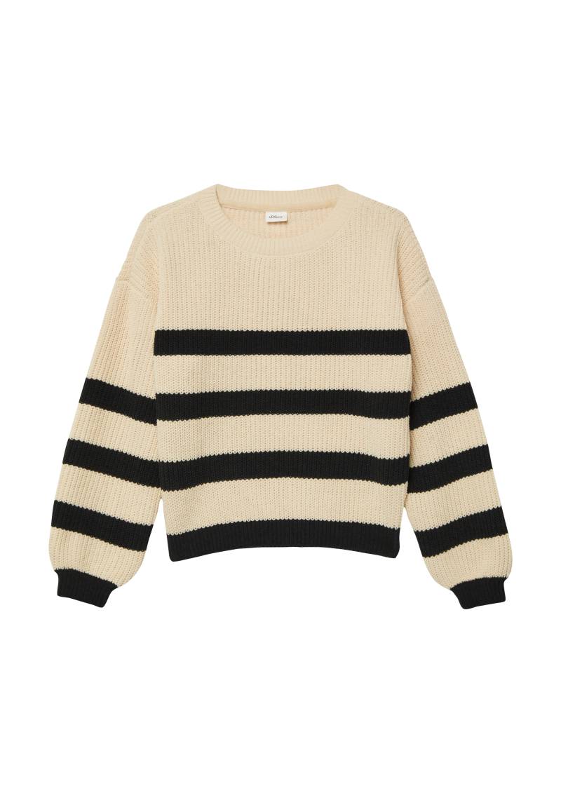 s.Oliver - Gestreifter Chenille Pullover im Loose Fit, Mädchen, beige|schwarz von s.Oliver