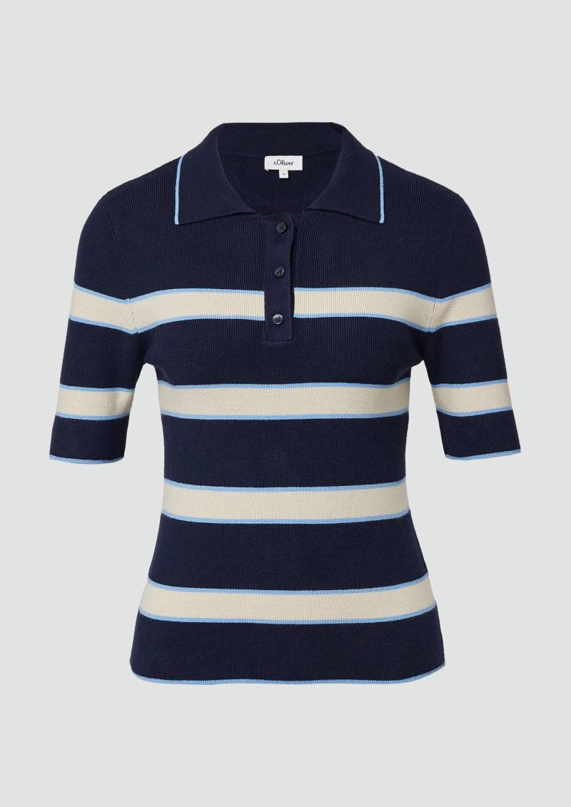 s.Oliver - Verkürztes Strick-Polo im Slim Fit, Damen, blau von s.Oliver