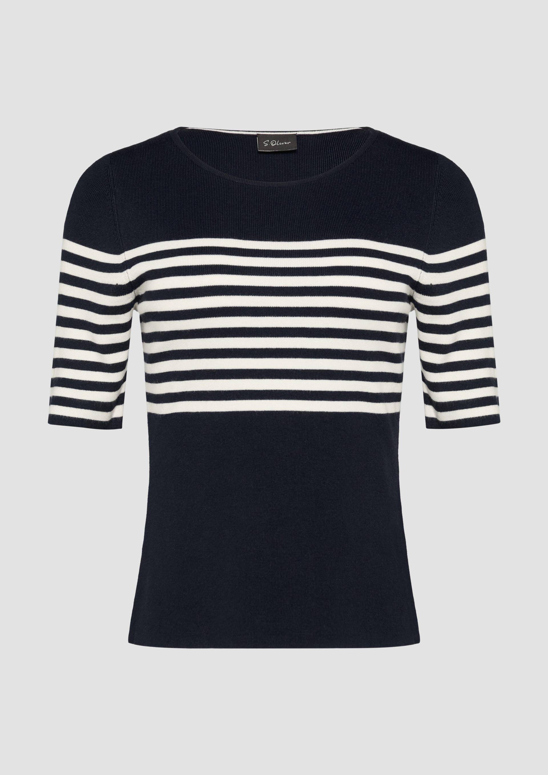 s.Oliver - Gestreifter Slim-Fit-Pullover mit kurzen Ärmeln, Damen, blau von s.Oliver