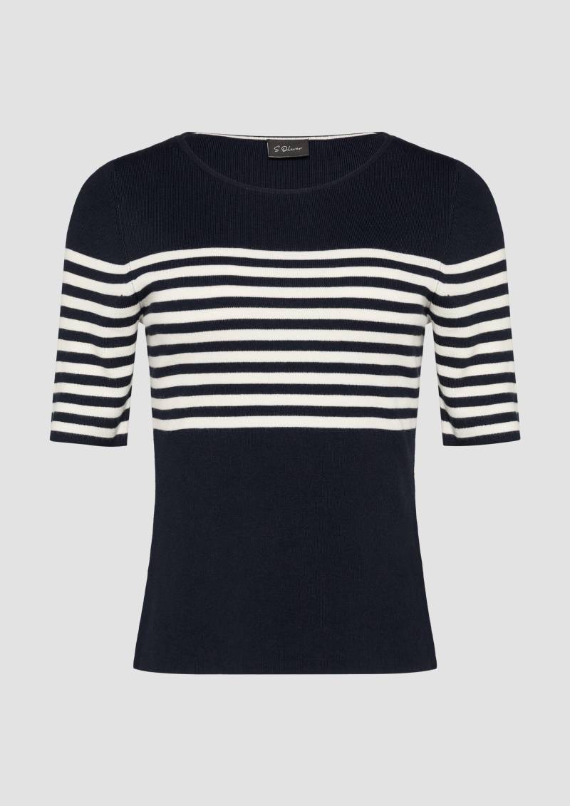 s.Oliver - Gestreifter Slim-Fit-Pullover mit kurzen Ärmeln, Damen, blau von s.Oliver