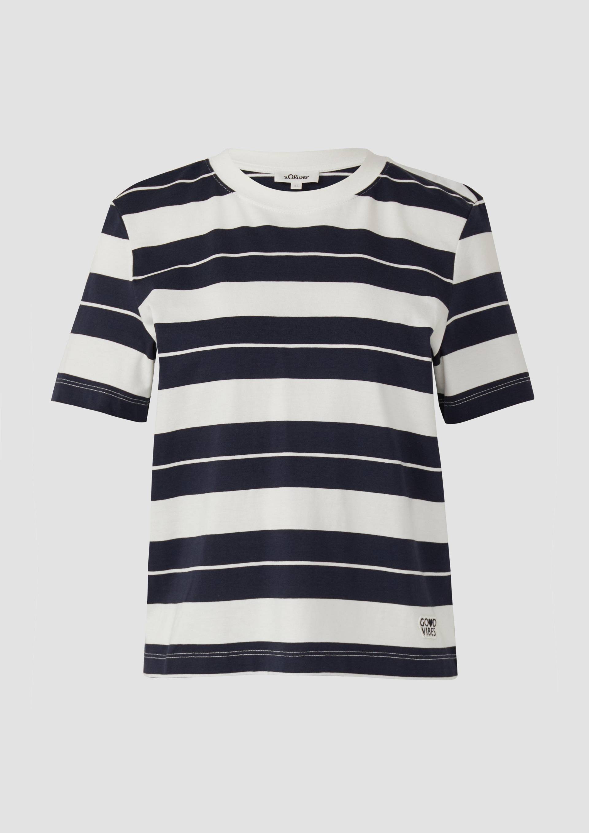 s.Oliver - Verkürztes Baumwoll-Streifen-T-Shirt mit Patch, Damen, blau|weiß s.Oliver - Verkürztes Baumwoll-Streifen-T-Shirt mit Patch, Damen, blau|weiß von s.Oliver