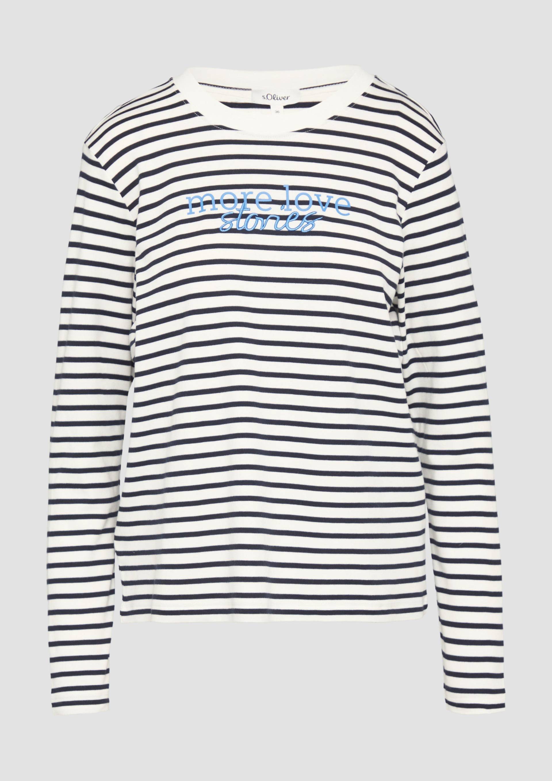 s.Oliver - Gestreiftes Langarmshirt im Relaxed Fit mit Artwork, Damen, weiß|blau von s.Oliver