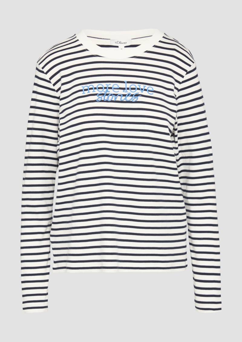 s.Oliver - Gestreiftes Langarmshirt im Relaxed Fit mit Artwork, Damen, weiß|blau von s.Oliver