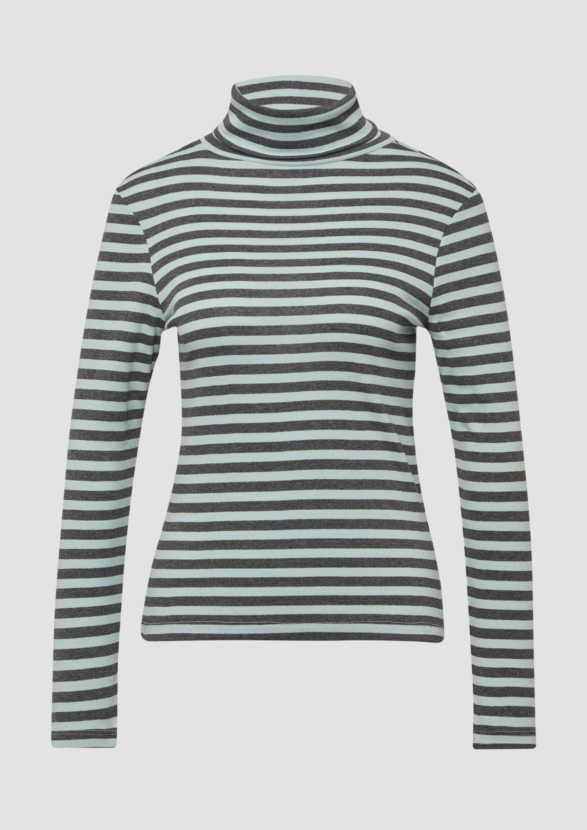 s.Oliver - Gestreiftes Longsleeve im Slim Fit mit Rollkragen, Damen, grau|türkis s.Oliver - Gestreiftes Longsleeve im Slim Fit mit Rollkragen, Damen, grau|türkis von s.Oliver
