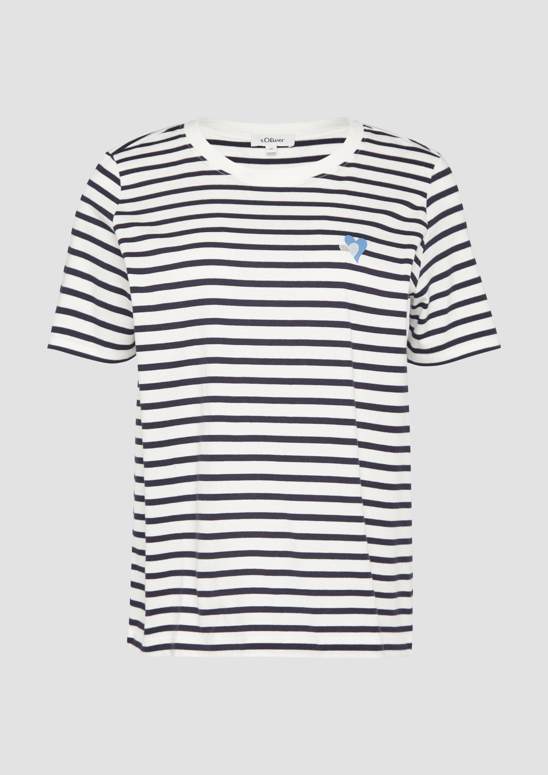 s.Oliver - Gestreiftes T-Shirt im Relaxed Fit mit Herz-Stickerei, Damen, blau von s.Oliver