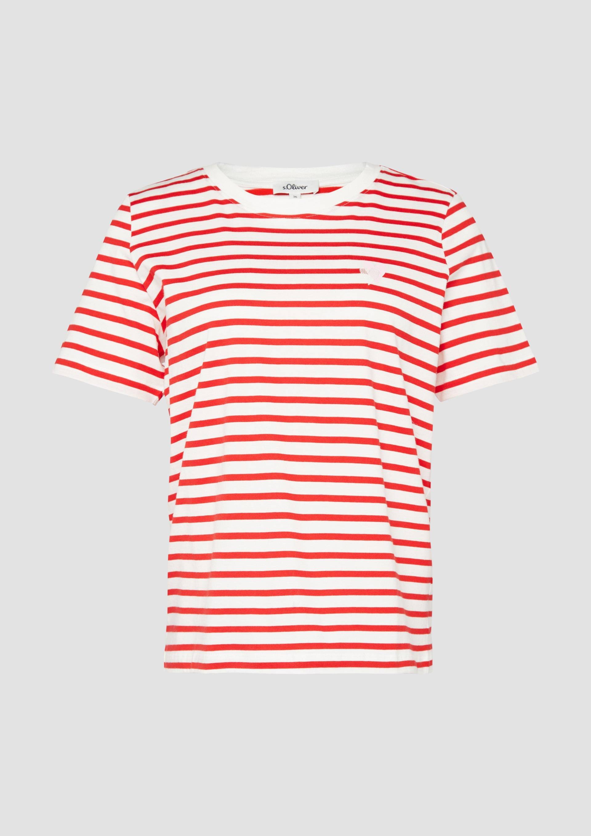 s.Oliver - Gestreiftes T-Shirt im Relaxed Fit mit Herz-Stickerei, Damen, rot von s.Oliver