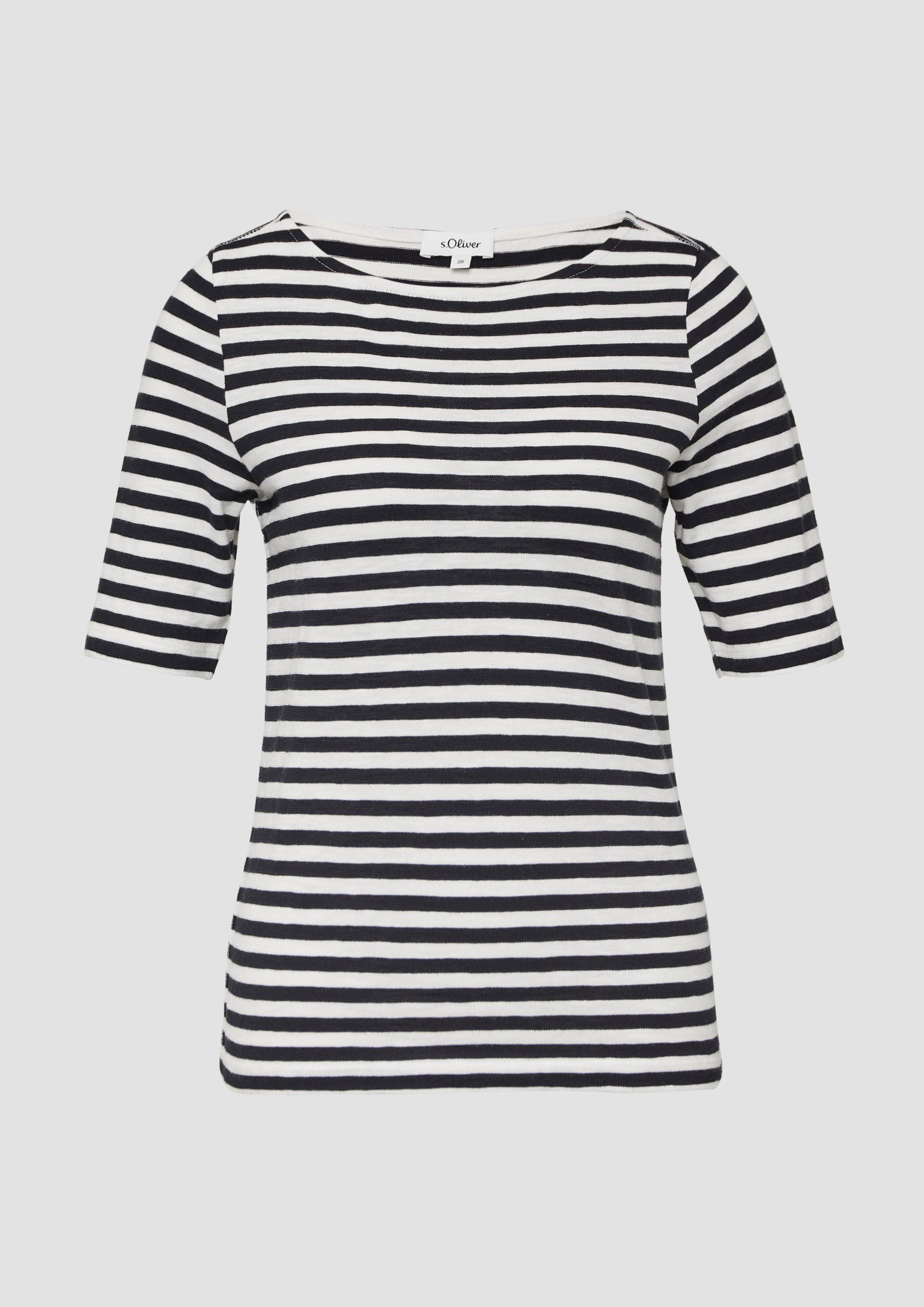 s.Oliver - Gestreiftes T-Shirt im Slim Fit mit Flammgarnstruktur, Damen, creme von s.Oliver