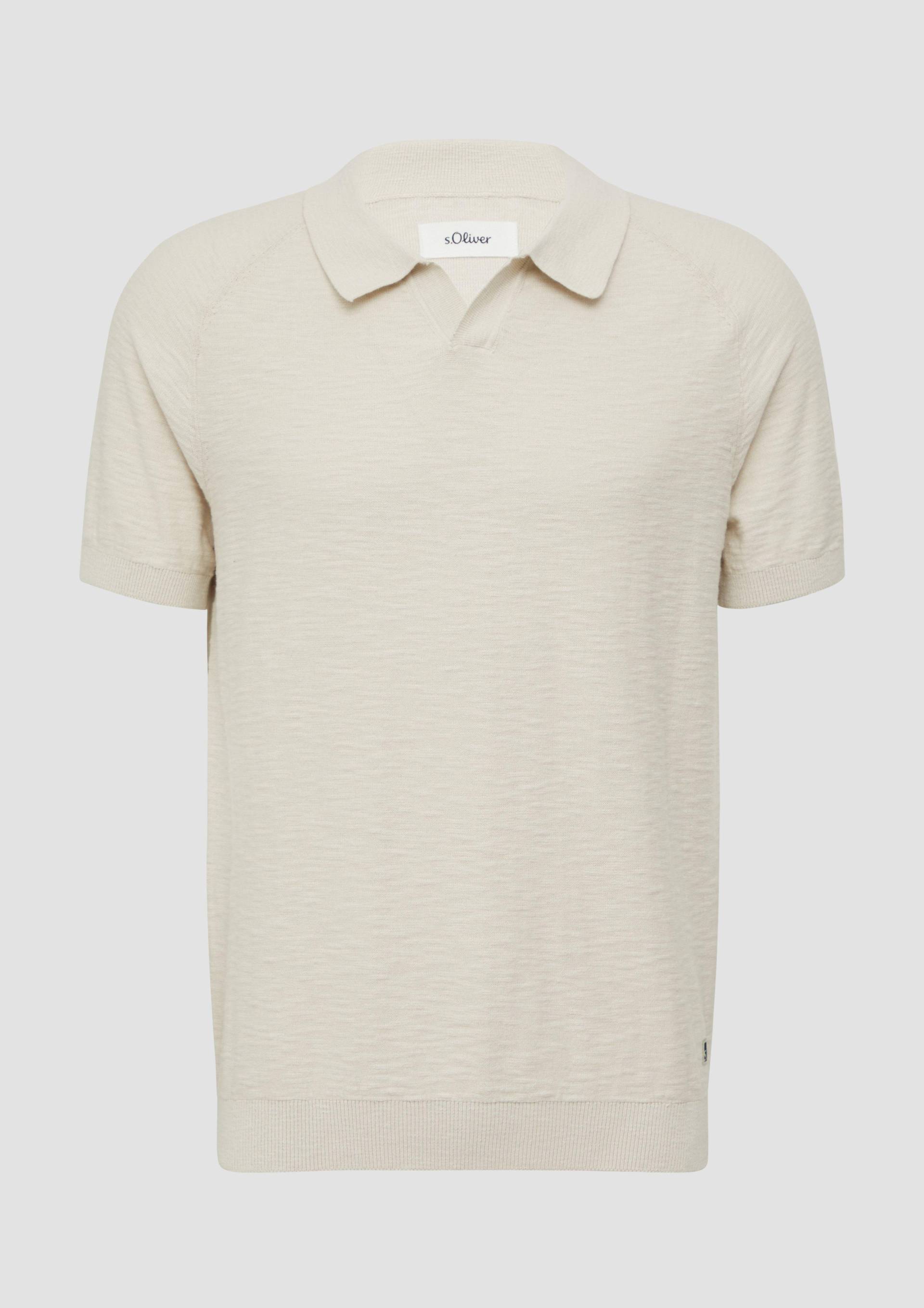 s.Oliver - Gestricktes Poloshirt mit Flammgarnstruktur, Herren, creme von s.Oliver