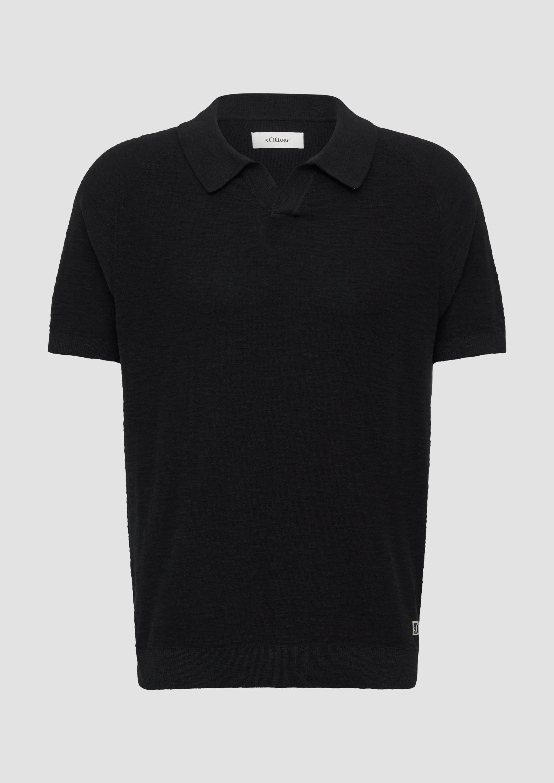 s.Oliver - Gestricktes Poloshirt mit Flammgarnstruktur, Herren, schwarz von s.Oliver