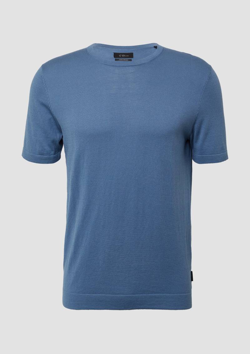 s.Oliver - Gestricktes T-Shirt aus Baumwoll-Seidenmix, Herren, Blau von s.Oliver