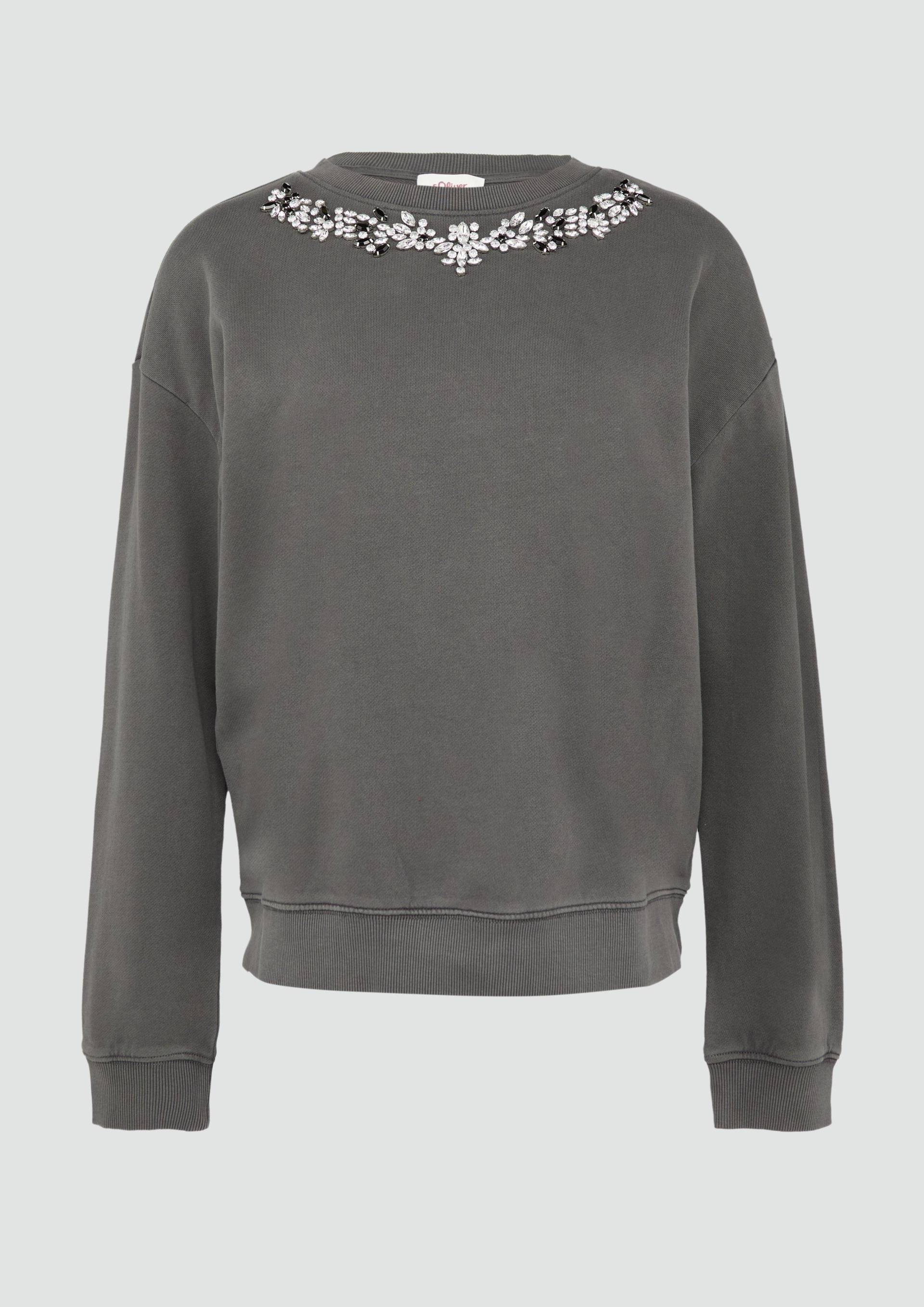 s.Oliver - Gewaschenes Sweatshirt mit Schmucksteinen, Damen, grau von s.Oliver