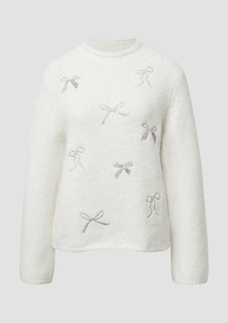 s.Oliver - Strickpullover mit Stehkragen und Schleifen-Stickerei, Damen, creme von s.Oliver