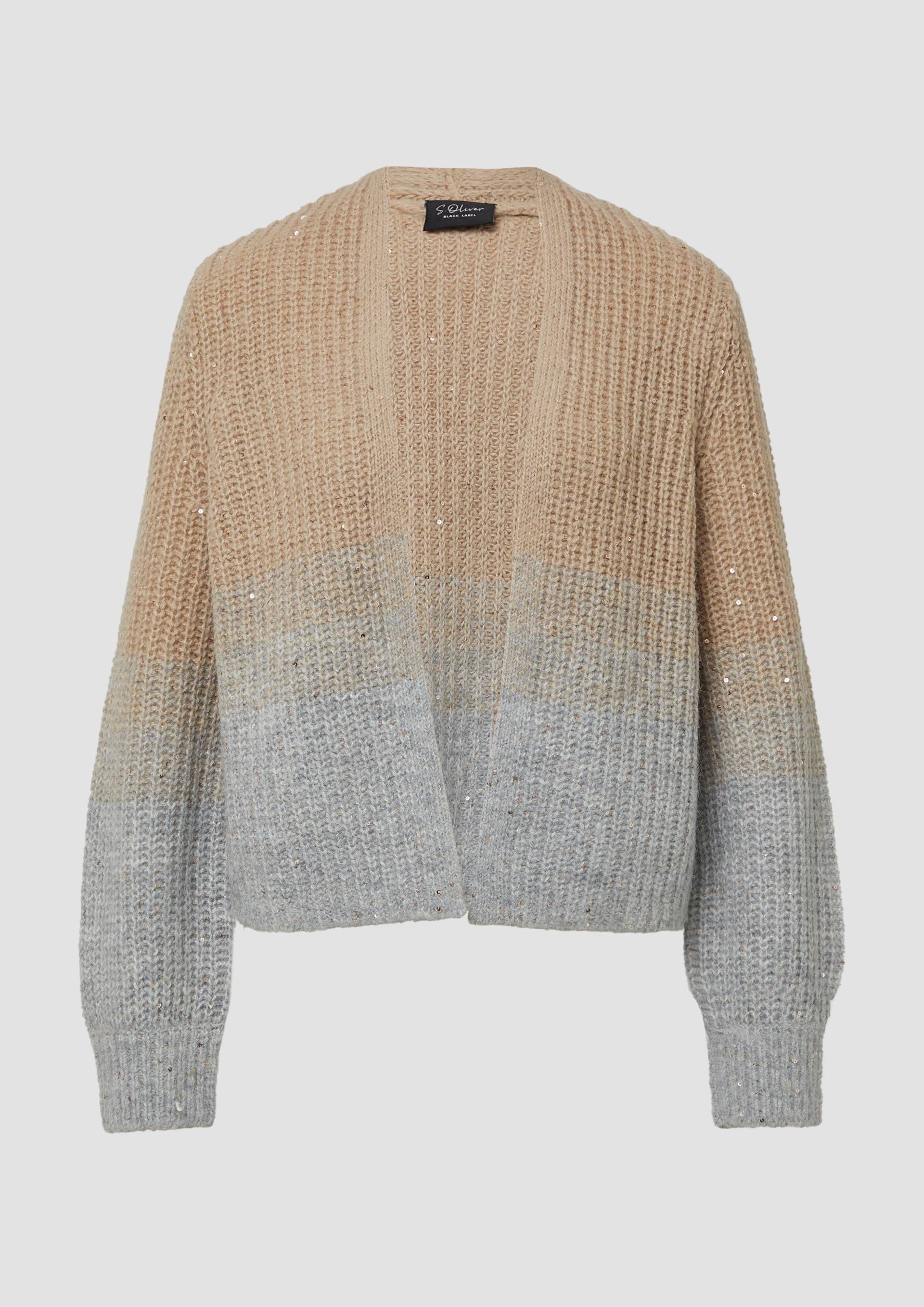 s.Oliver - Grobstrickjacke mit Farbverlauf und Pailletten-Details, Damen, grau|beige von s.Oliver