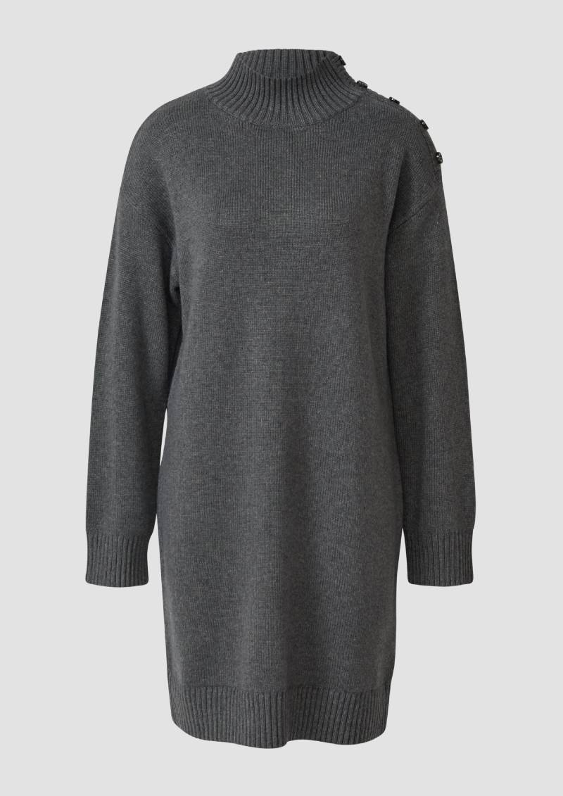 s.Oliver - Halblanges Strickkleid mit Troyerkragen und Knopfdetails auf der Schulter, Damen, grau von s.Oliver
