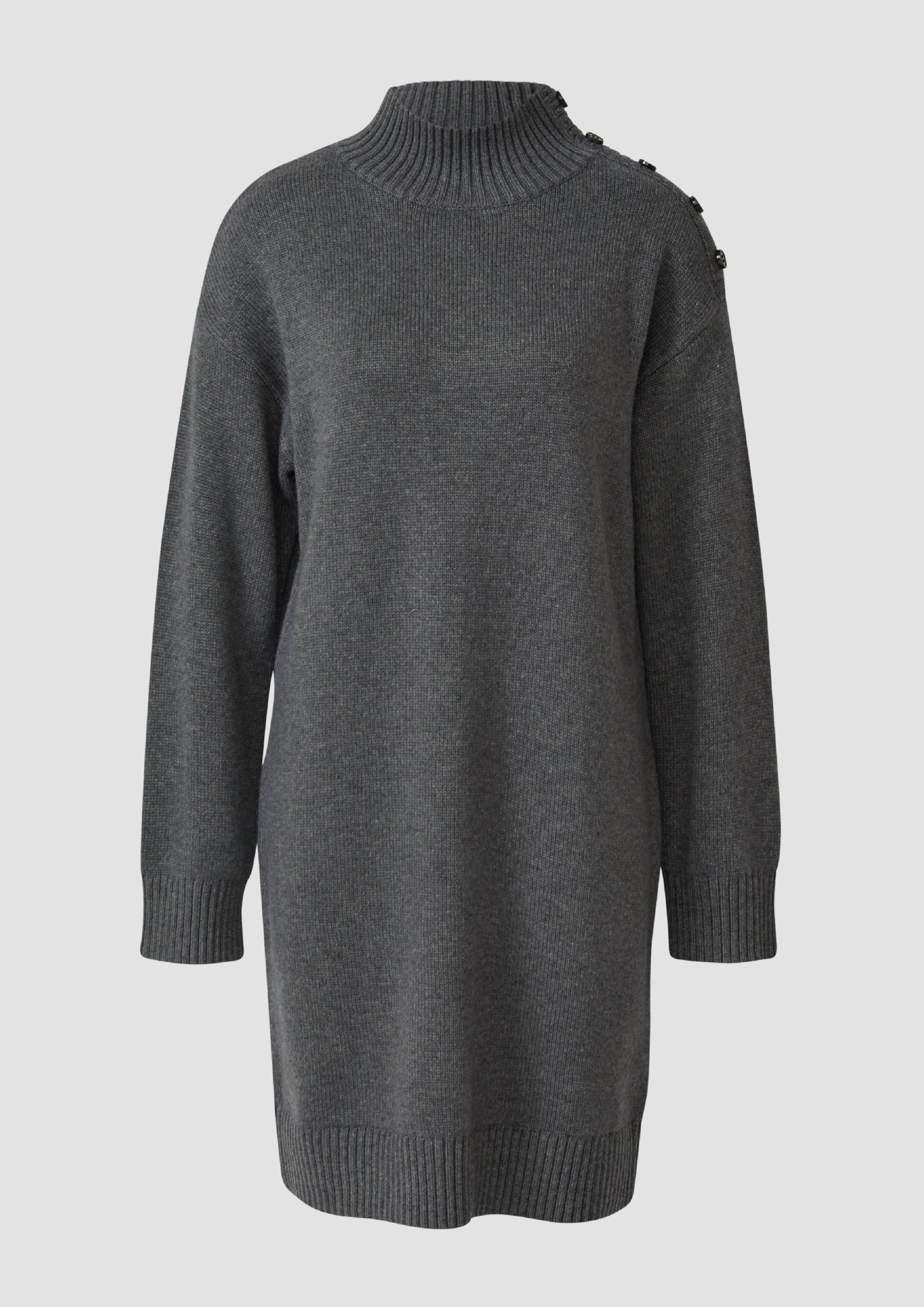 s.Oliver - Halblanges Strickkleid mit Troyerkragen und Knopfdetails auf der Schulter, Damen, grau von s.Oliver