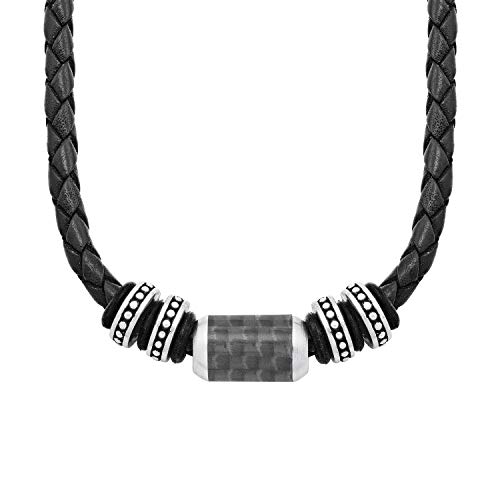 s.Oliver Halsband Edelstahl Carbon/Leder Herren Halsschmuck, 47+3 cm, Schwarz, Kommt in Schmuck Geschenk Box, 2026107 von s.Oliver