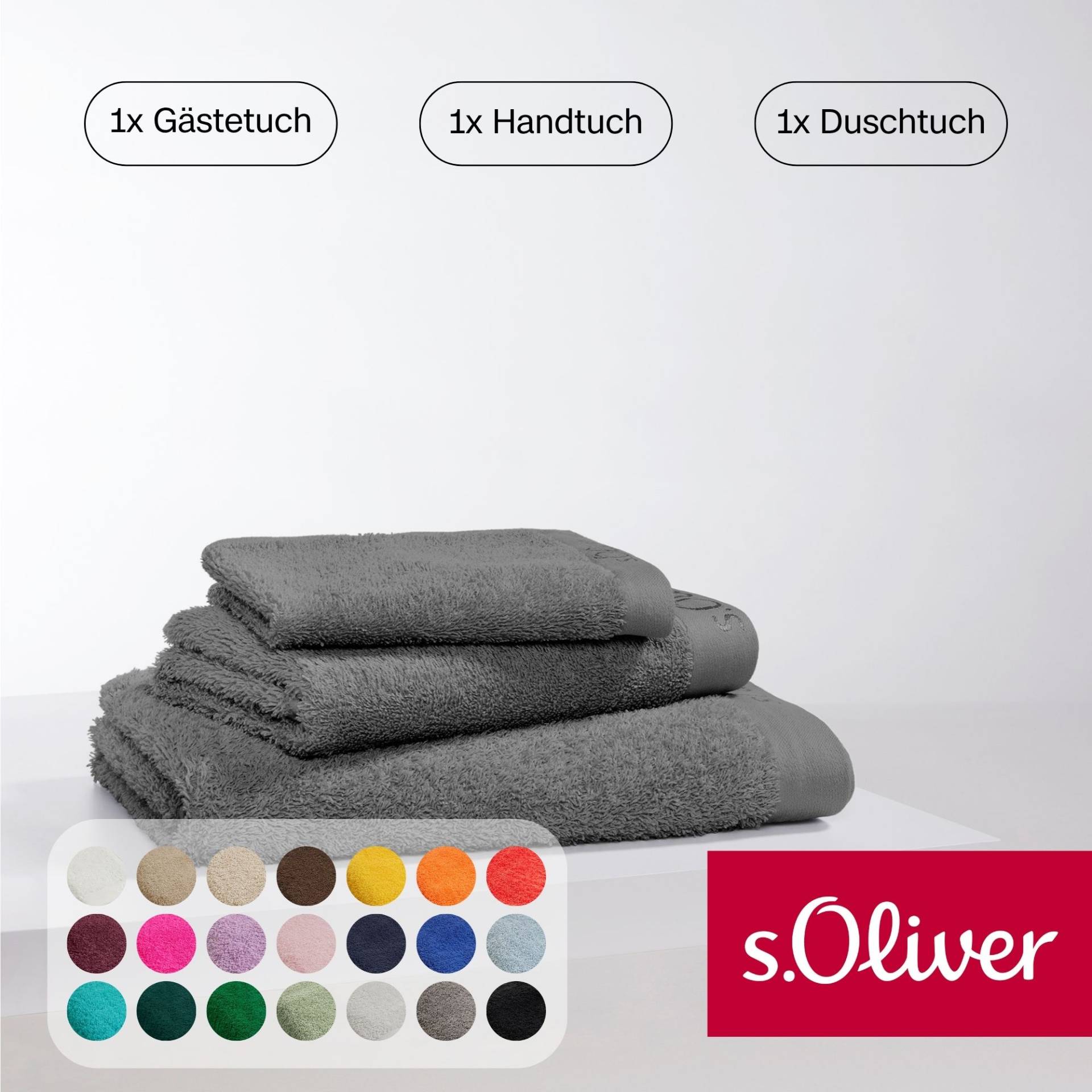 s.Oliver Handtuch Set "s.Oliver, Premium Qualität, 600 gr/m²," Set 3 Stk. Walkfrottier 1 Gästetuch 30x50 cm, 1 Handtuch 50x100 cm, 1 Duschtuch 70x140 cm von s.Oliver