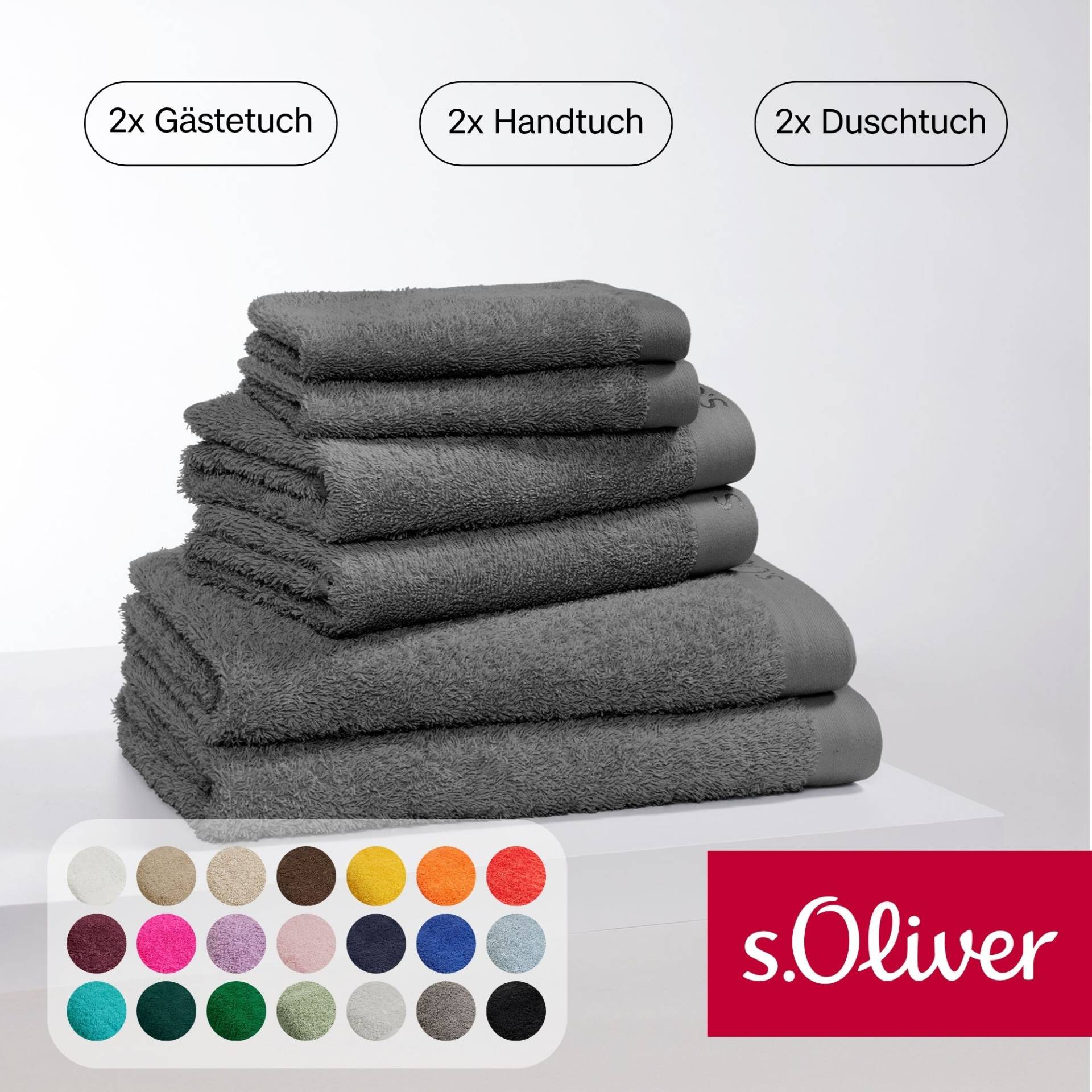 s.Oliver Handtuch Set "s.Oliver, Premium Qualität, 600 gr/m²" Set 6 Stk. Walkfrottier 2 Gästetücher 30x50, 2 Handtücher 50x100, 2 Duschtücher 70x140 von s.Oliver