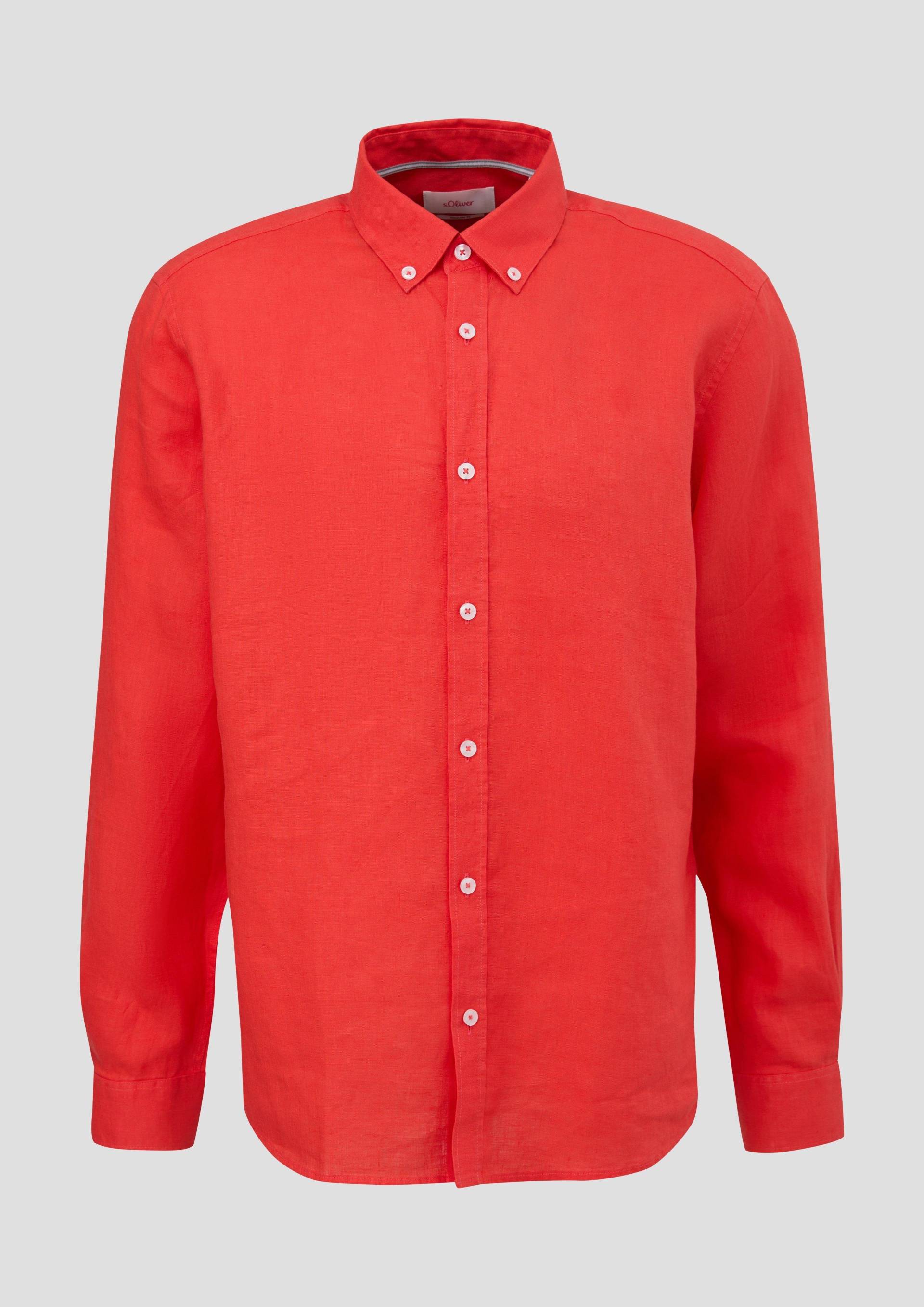 s.Oliver - Leinenhemd mit Button-Down-Kragen, Herren, rot von s.Oliver