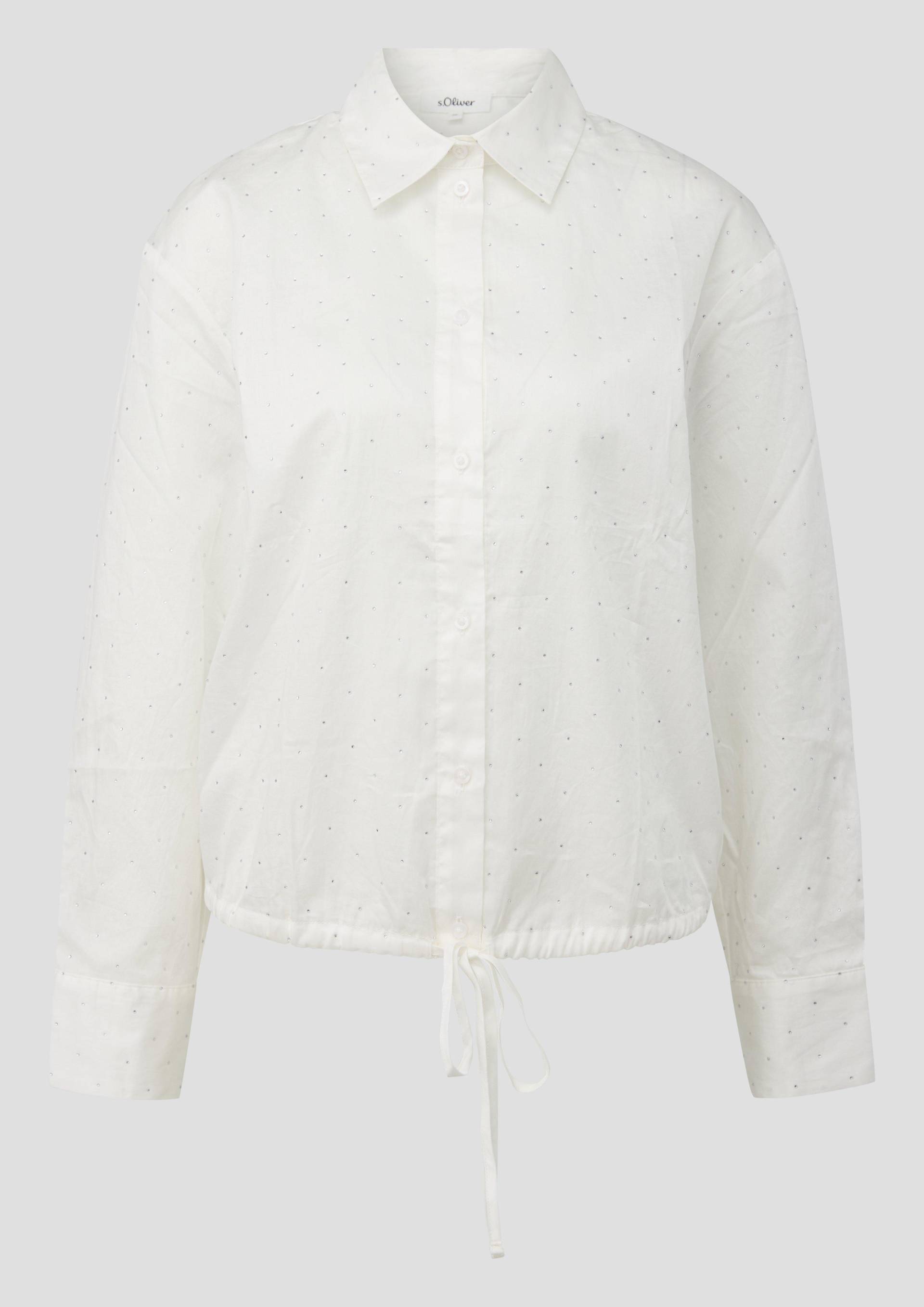 s.Oliver - Hemdbluse mit Glitzersteinen und Schnürung am Saum, Damen, creme von s.Oliver