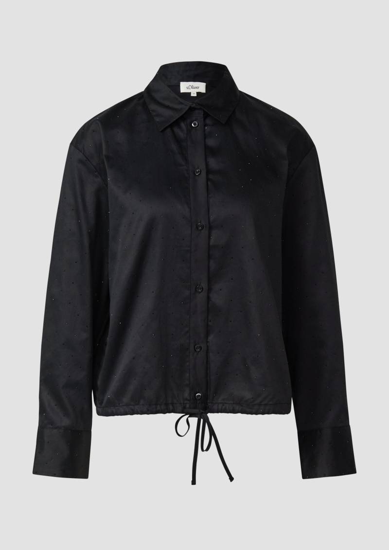 s.Oliver - Hemdbluse mit Glitzersteinen und Schnürung am Saum, Damen, schwarz von s.Oliver