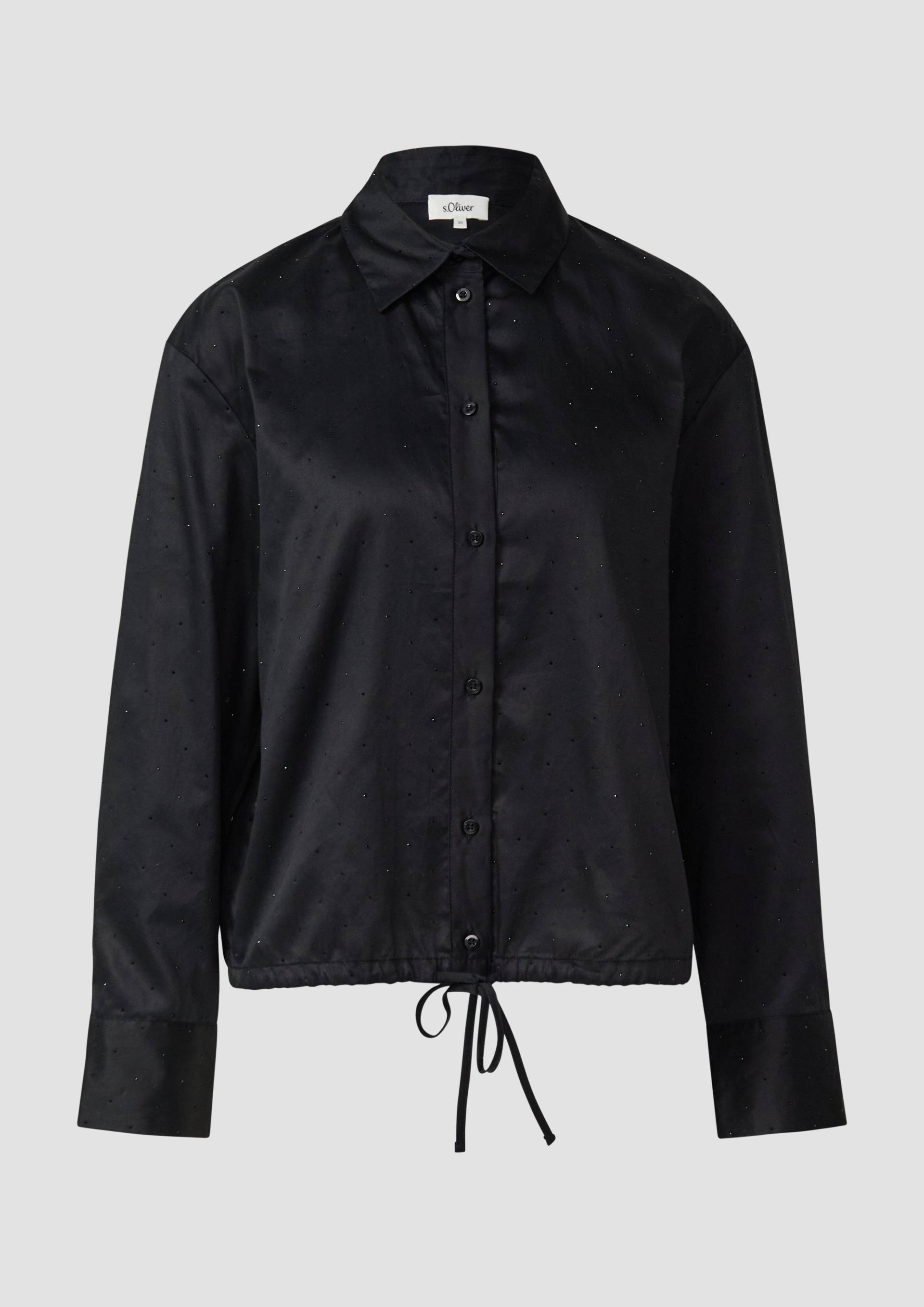 s.Oliver - Hemdbluse mit Glitzersteinen und Schnürung am Saum, Damen, schwarz von s.Oliver