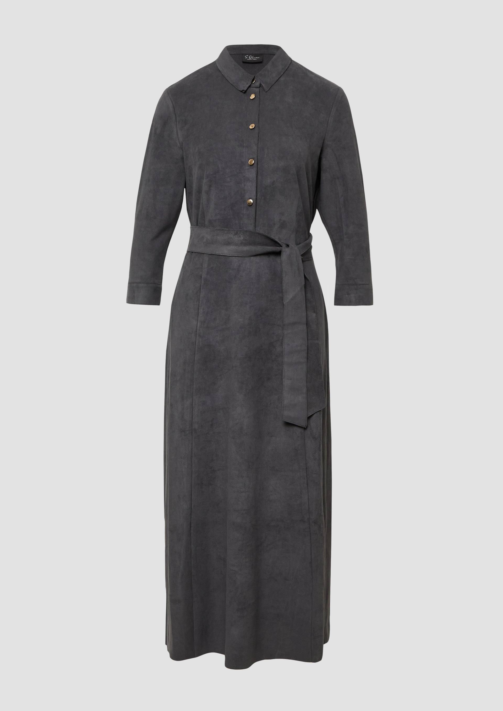 s.Oliver - Hemdblusenkleid in Veloursleder-Optik mit Raffung, Damen, grau von s.Oliver